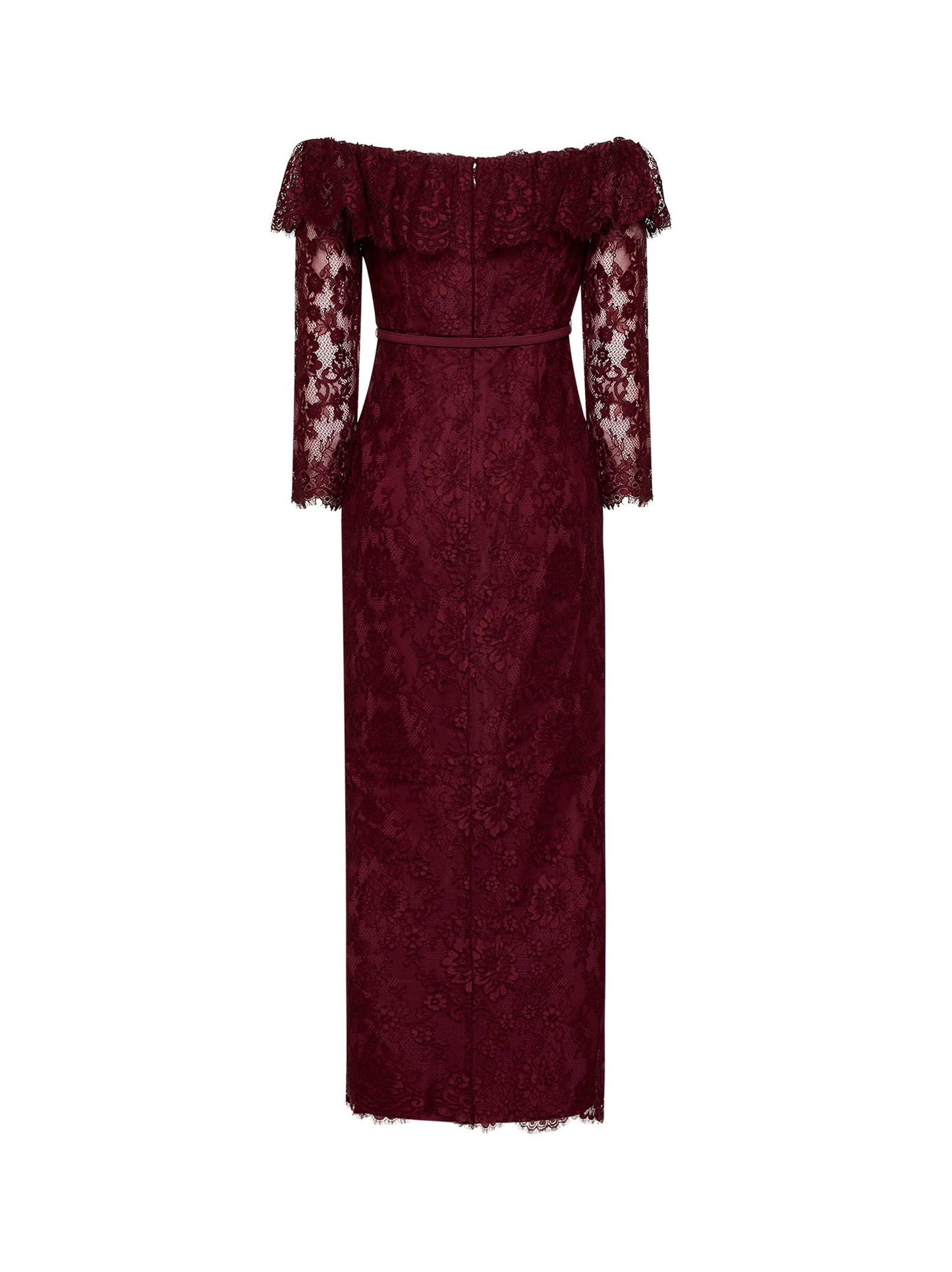 Self Portrait Women Burgundy Lace Belted Off-The-Shoulder Maxi Dress SELF-PORTRAIT