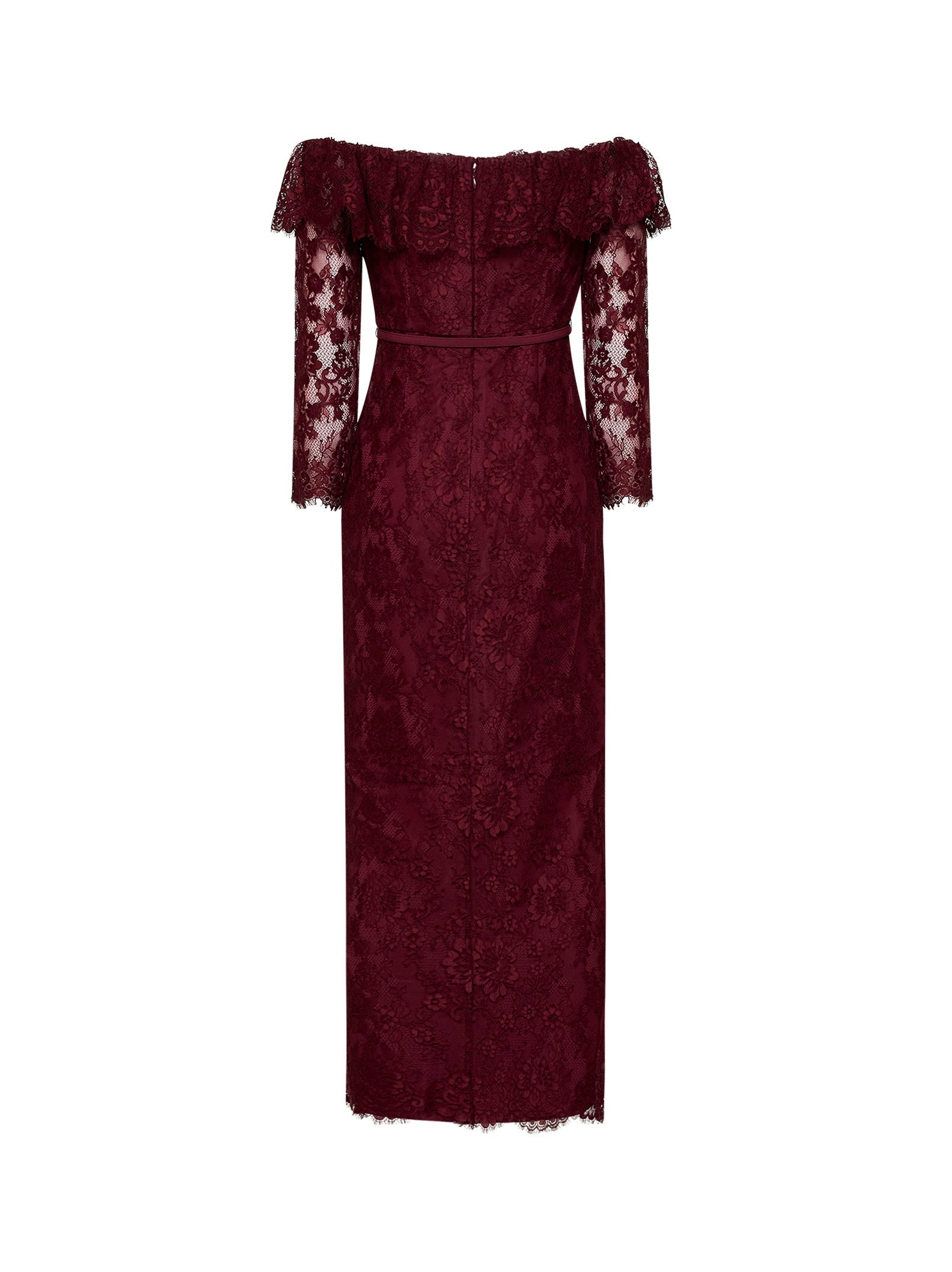 Self Portrait Women Burgundy Lace Belted Off-The-Shoulder Maxi Dress SELF-PORTRAIT