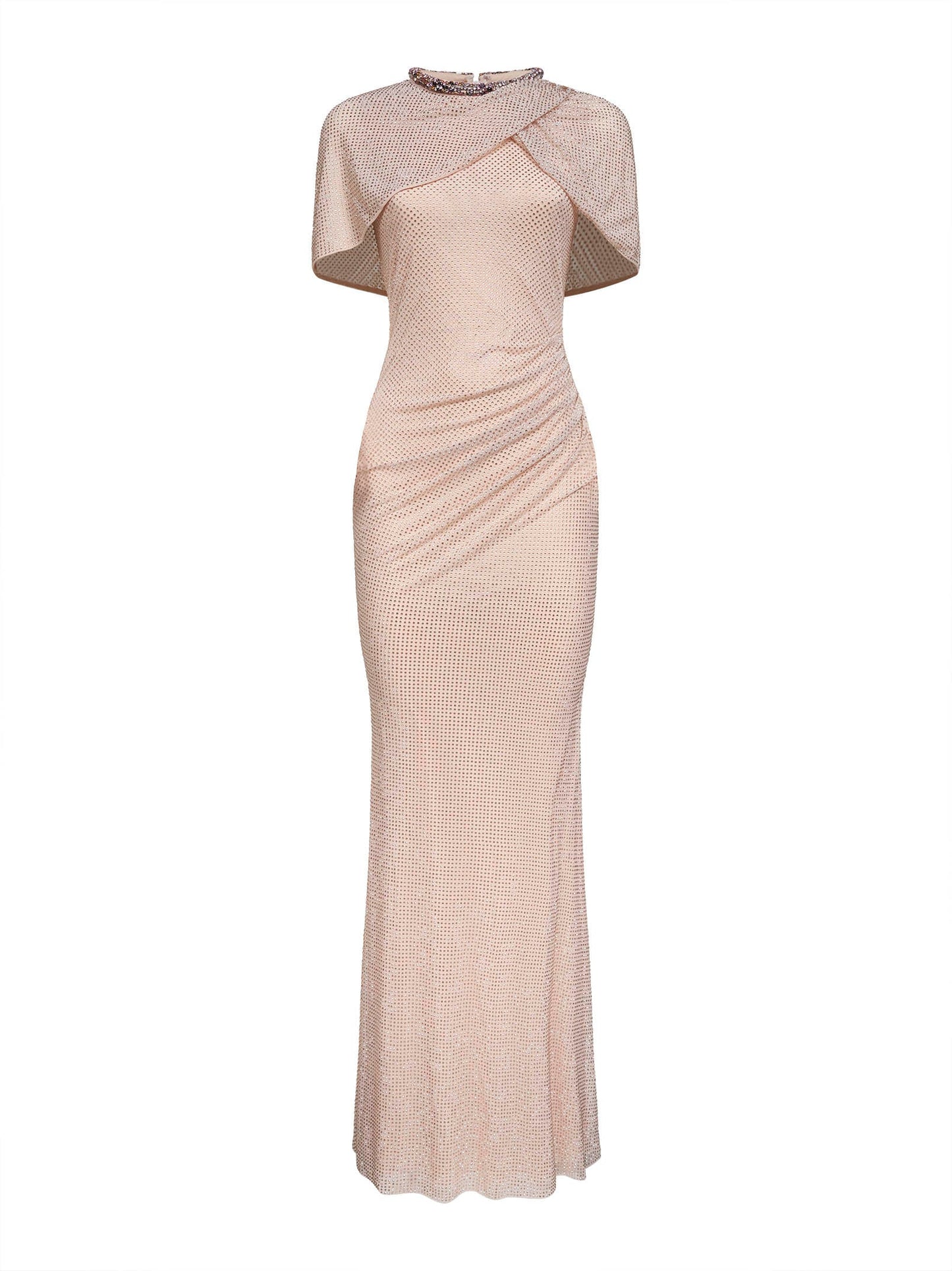 Self Portrait Women Champagne Rhinestone Stretch Tulle Maxi Dress SELF-PORTRAIT
