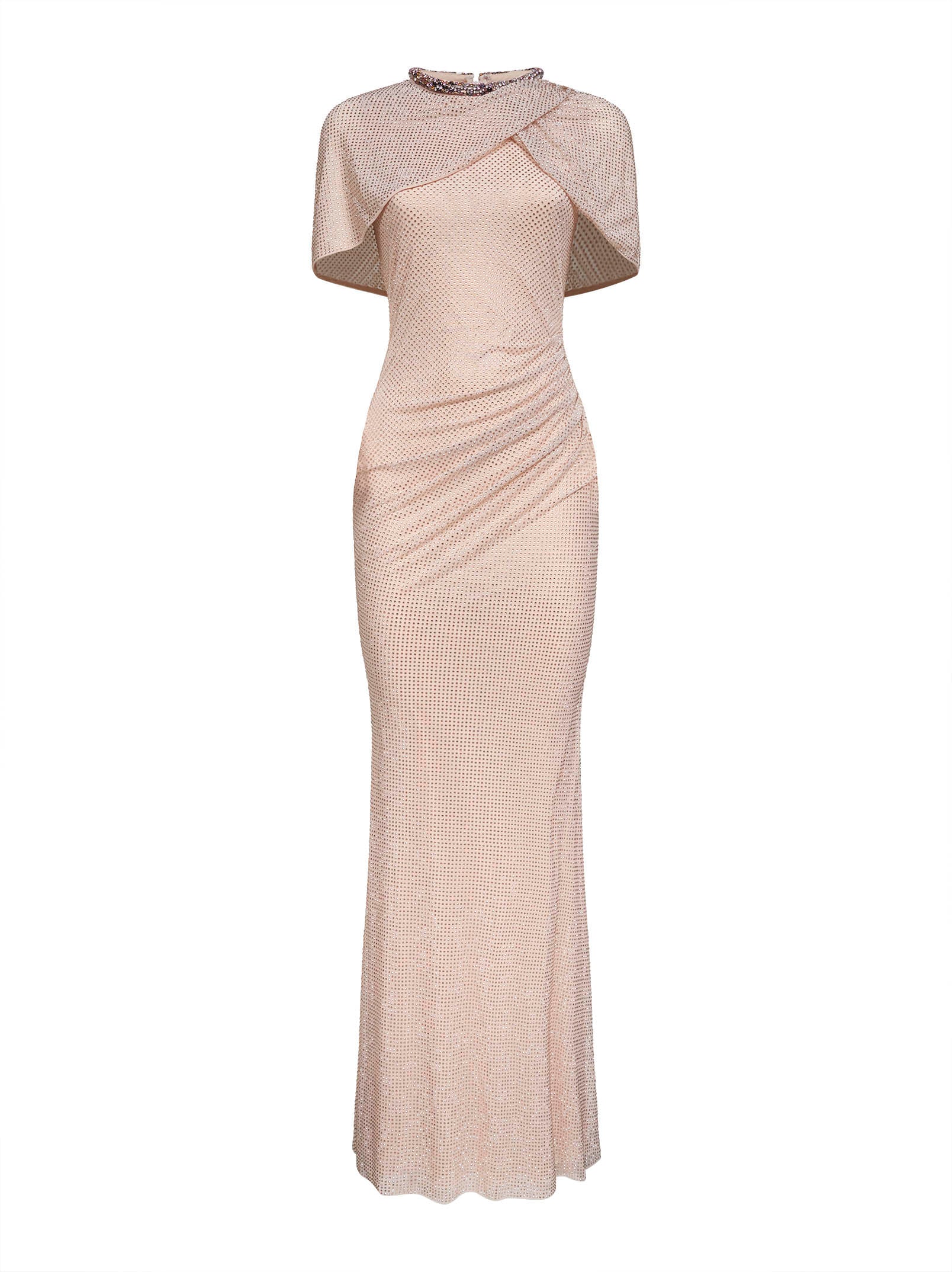 Self Portrait Women Champagne Rhinestone Stretch Tulle Maxi Dress SELF-PORTRAIT