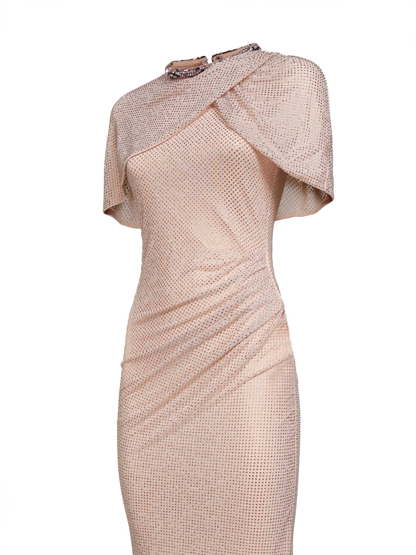 Self Portrait Women Champagne Rhinestone Stretch Tulle Maxi Dress SELF-PORTRAIT