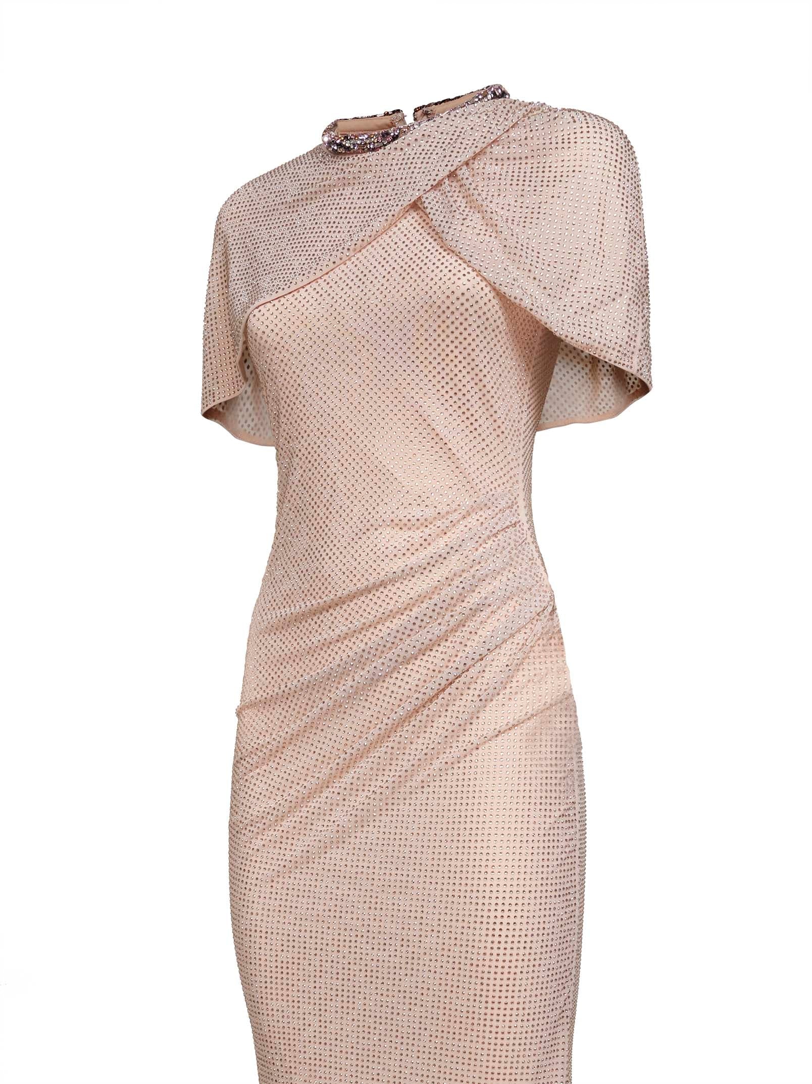 Self Portrait Women Champagne Rhinestone Stretch Tulle Maxi Dress SELF-PORTRAIT