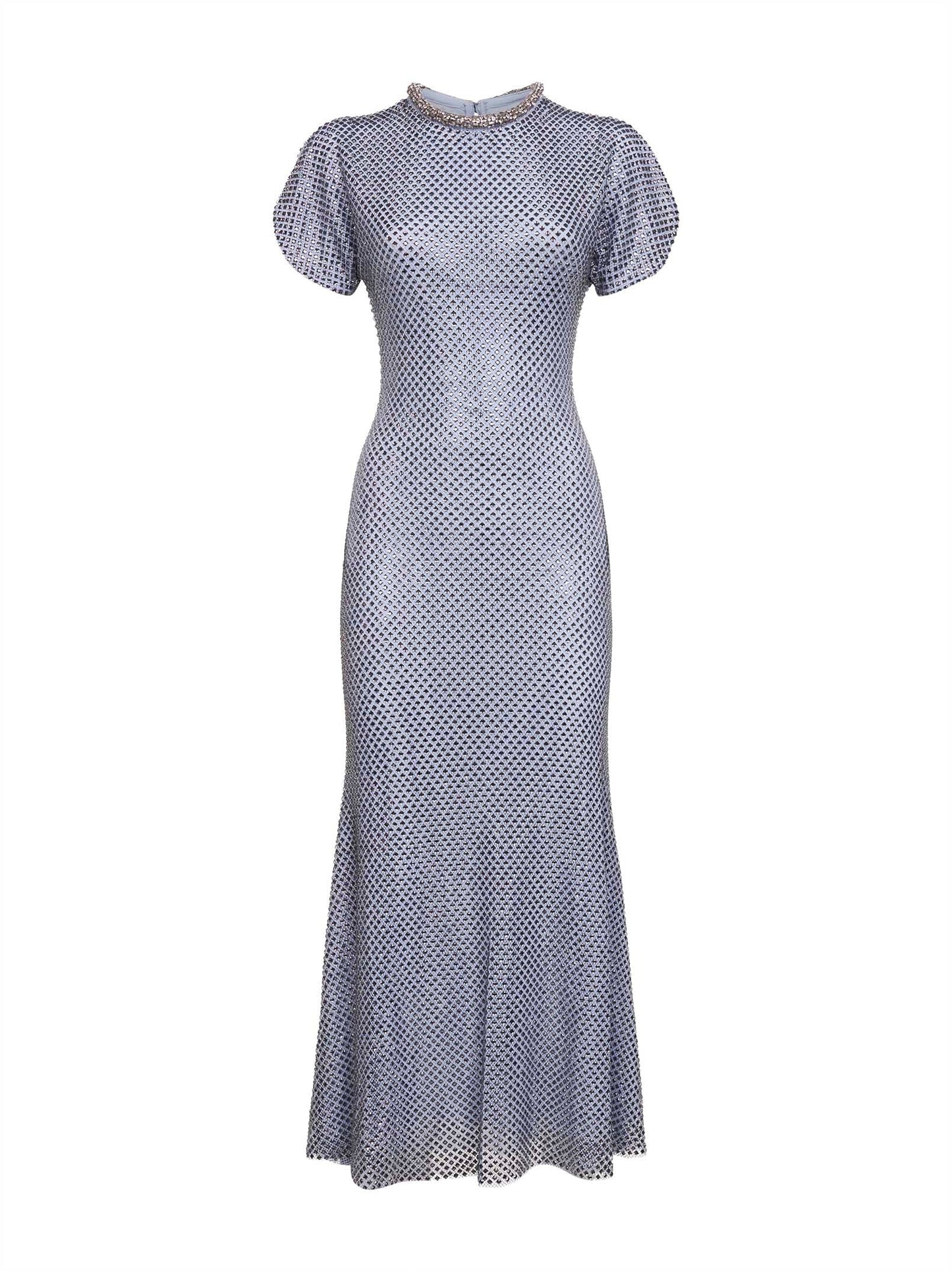 Self Portrait Women Blue Rhinestone Mesh Midi Dress SELF-PORTRAIT