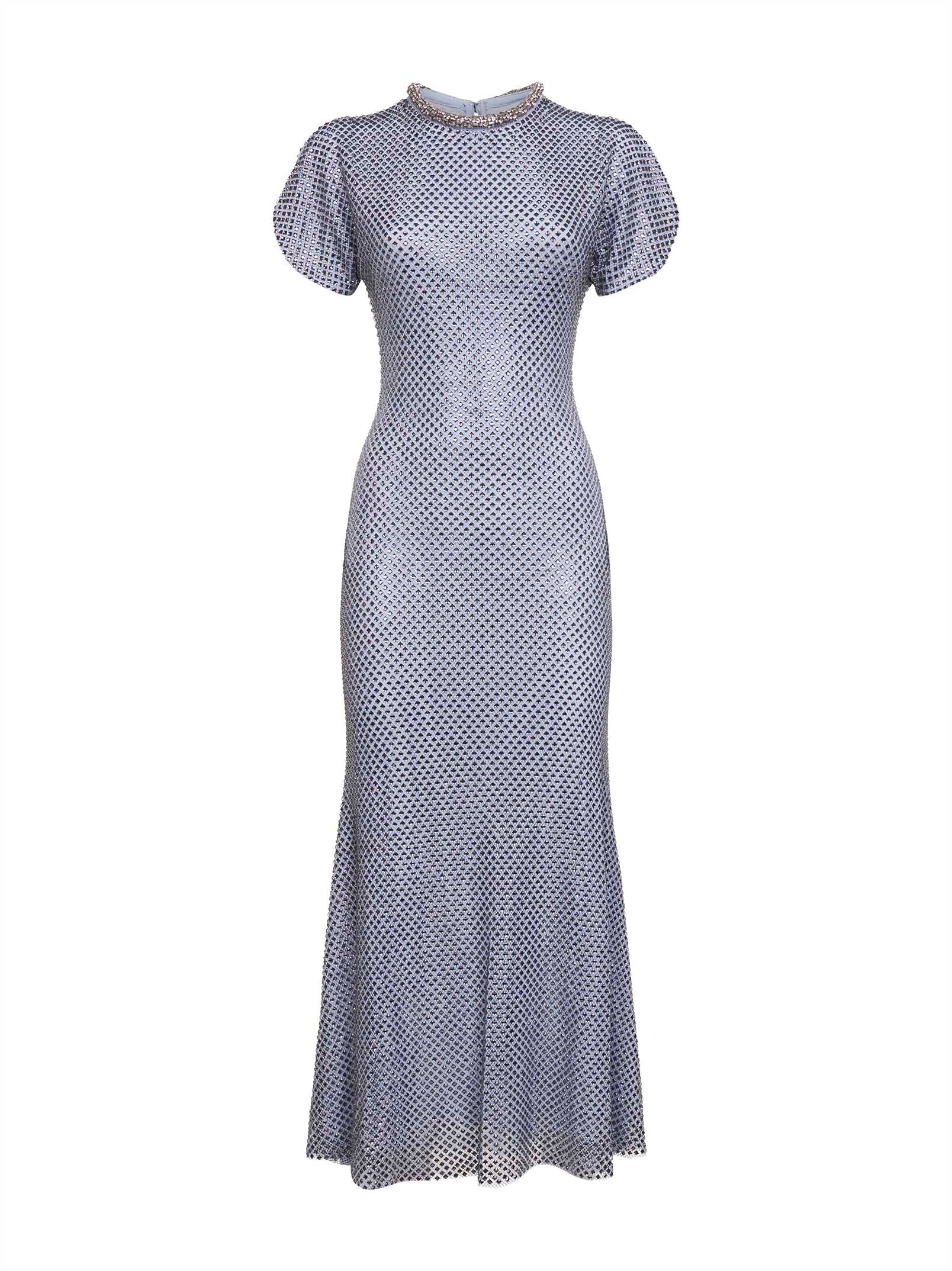 Self Portrait Women Blue Rhinestone Mesh Midi Dress SELF-PORTRAIT