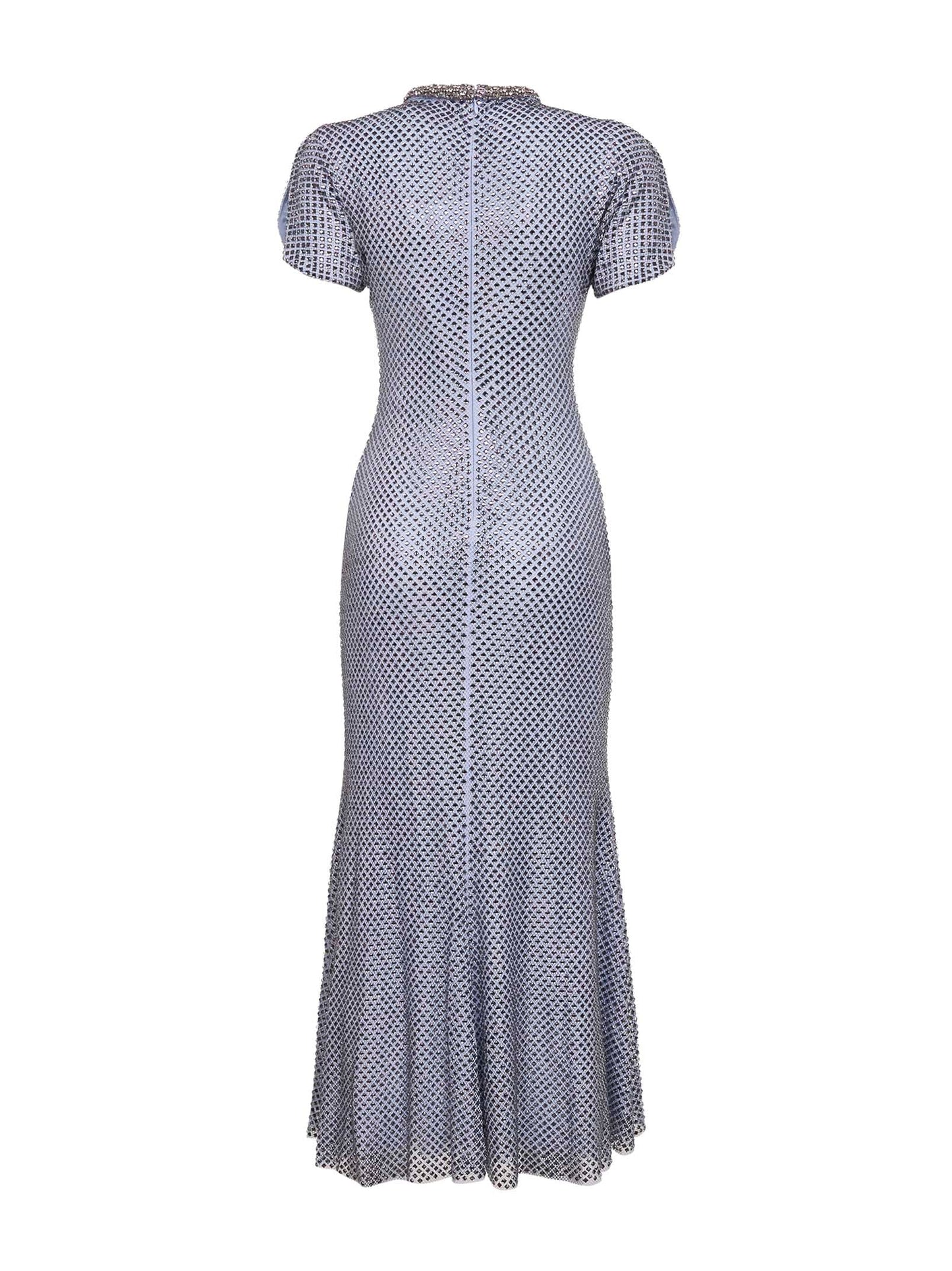 Self Portrait Women Blue Rhinestone Mesh Midi Dress SELF-PORTRAIT