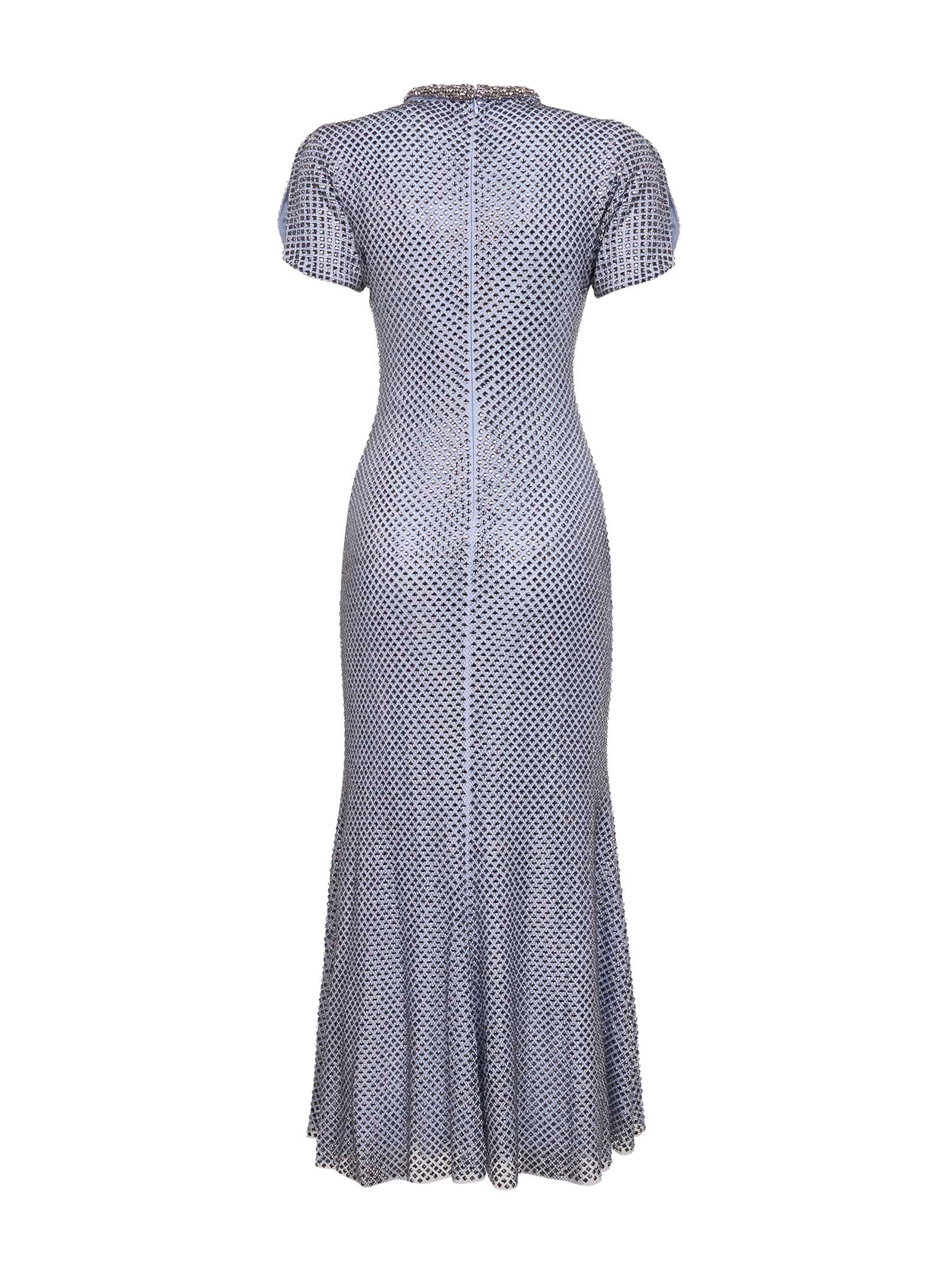 Self Portrait Women Blue Rhinestone Mesh Midi Dress SELF-PORTRAIT