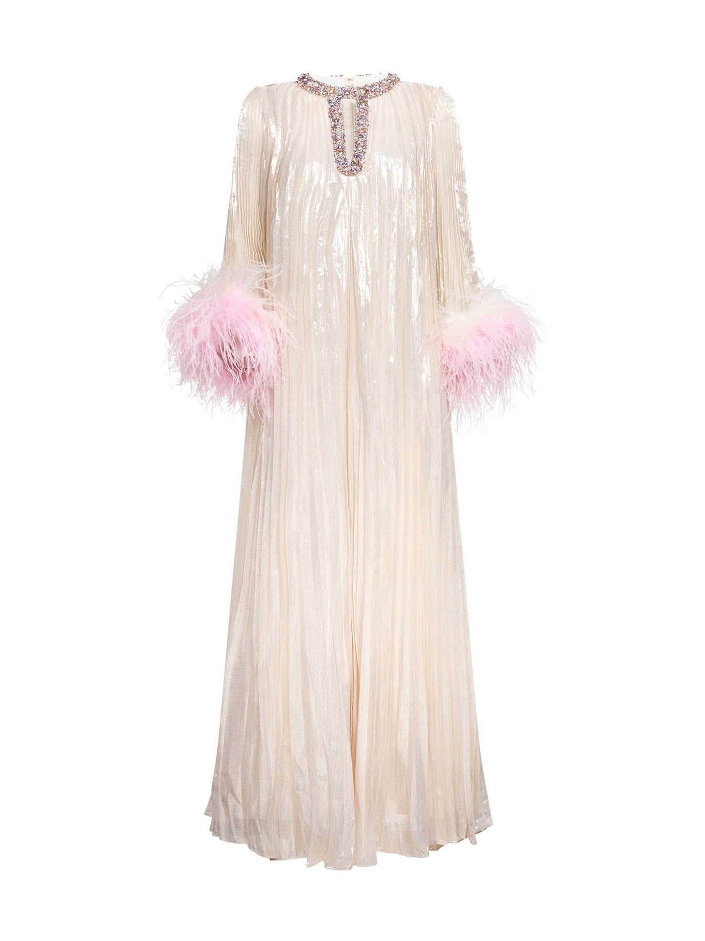 Self Portrait Women Champagne Metallic Pleated Caftan Maxi Dress SELF-PORTRAIT