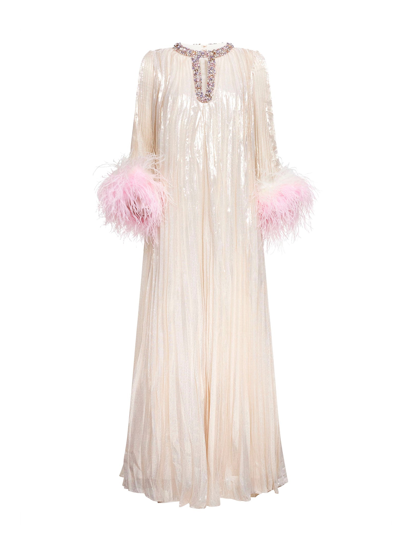 Self Portrait Women Champagne Metallic Pleated Caftan Maxi Dress SELF-PORTRAIT