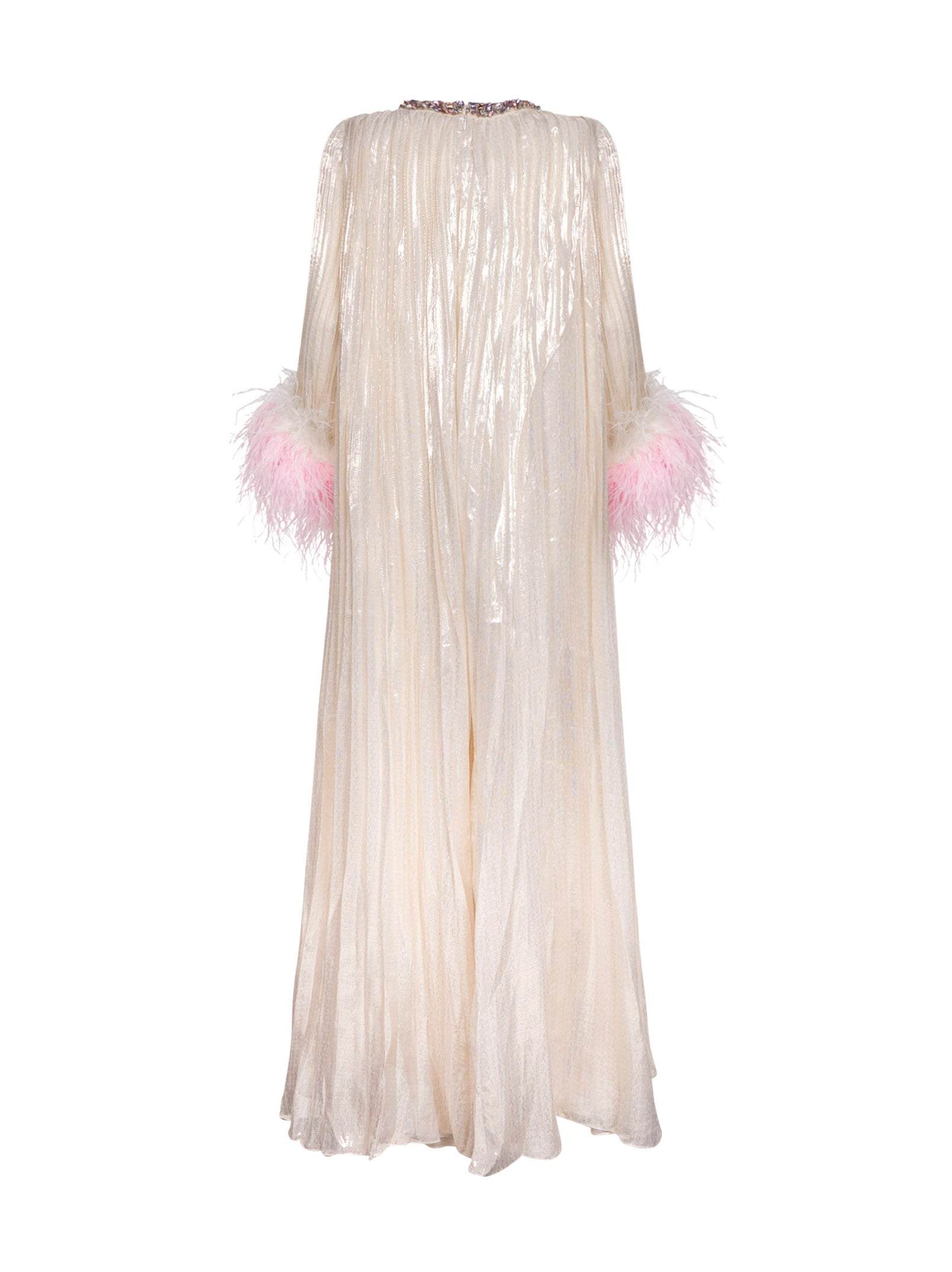 Self Portrait Women Champagne Metallic Pleated Caftan Maxi Dress SELF-PORTRAIT