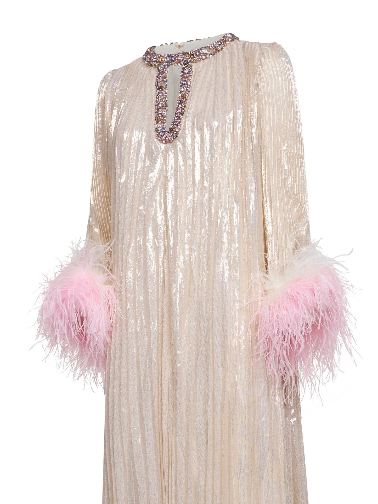 Self Portrait Women Champagne Metallic Pleated Caftan Maxi Dress SELF-PORTRAIT