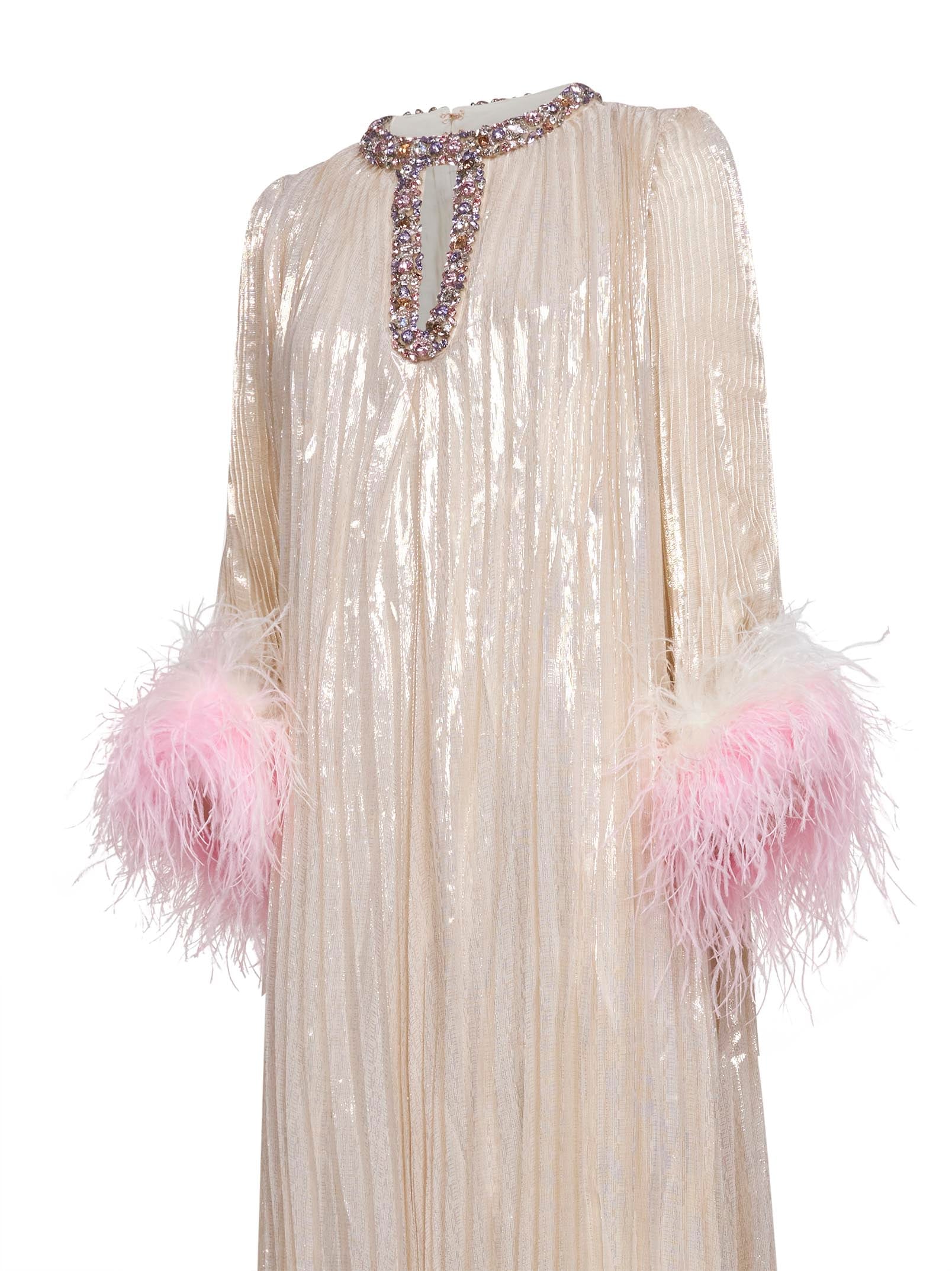 Self Portrait Women Champagne Metallic Pleated Caftan Maxi Dress SELF-PORTRAIT