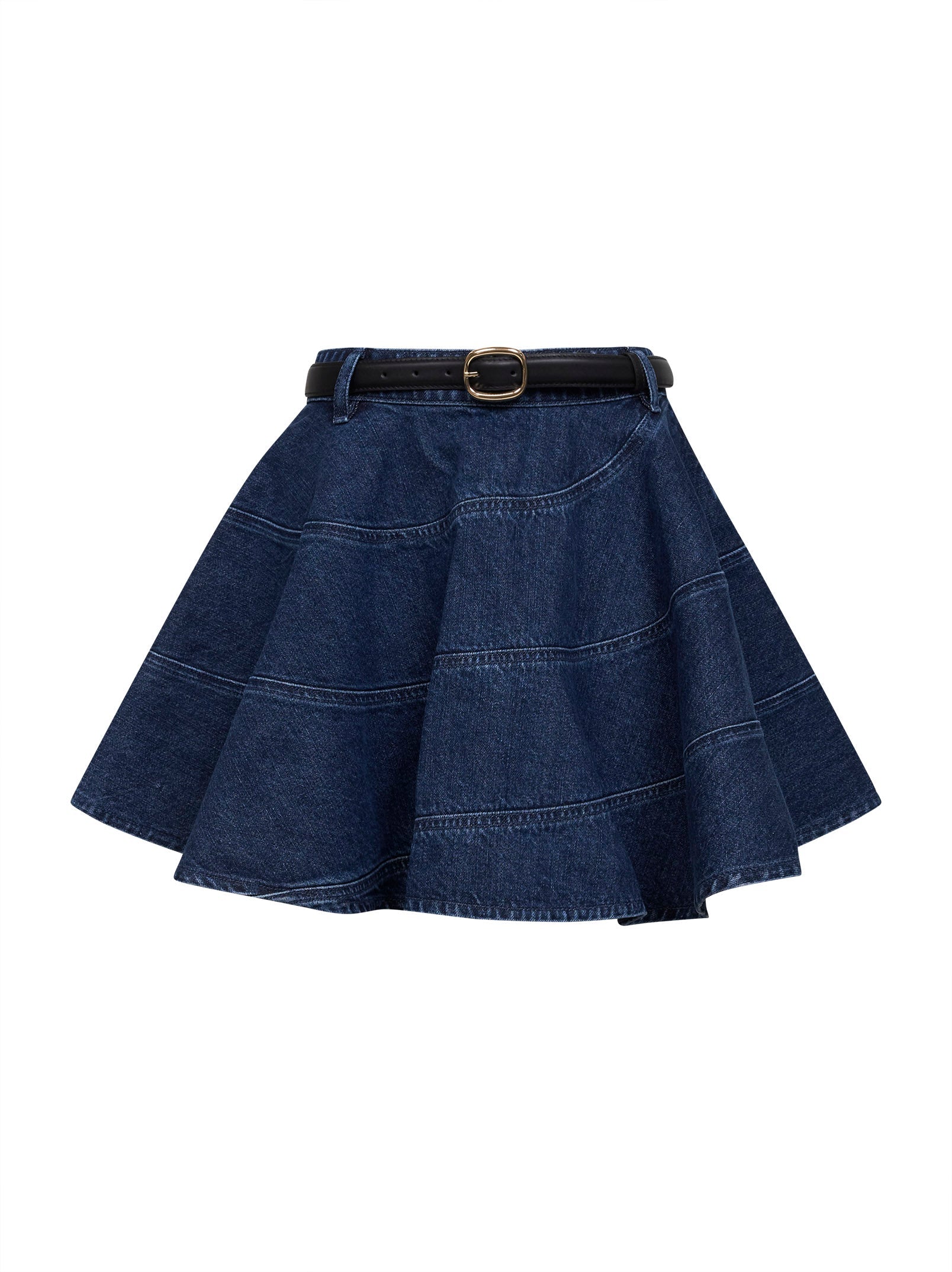 Self Portrait Women Blue Denim Belted Flared Mini Skirt SELF-PORTRAIT