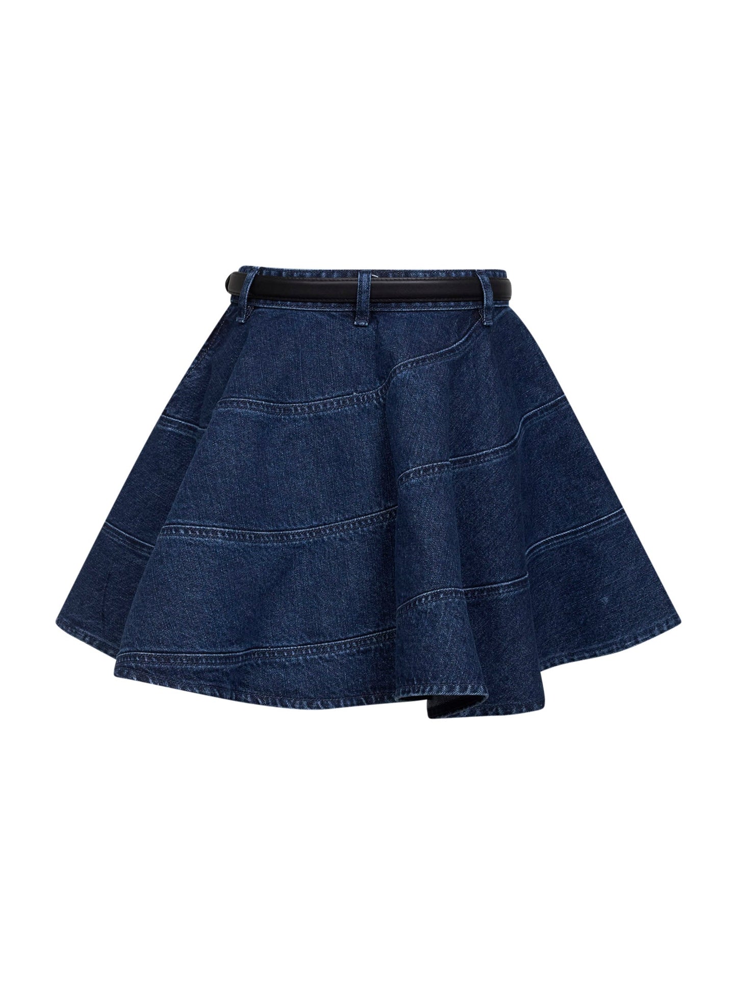 Self Portrait Women Blue Denim Belted Flared Mini Skirt SELF-PORTRAIT