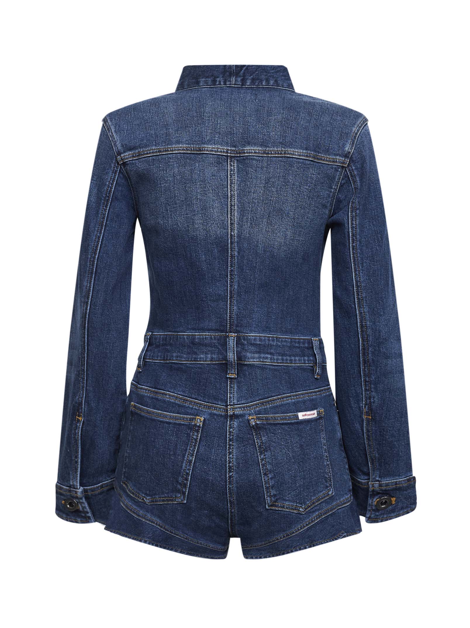 Self Portrait Women Blue Stretch Denim Frill Playsuit SELF-PORTRAIT