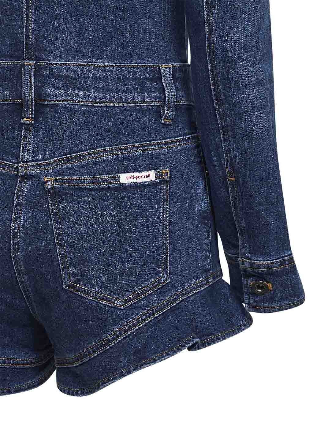 Self Portrait Women Blue Stretch Denim Frill Playsuit SELF-PORTRAIT