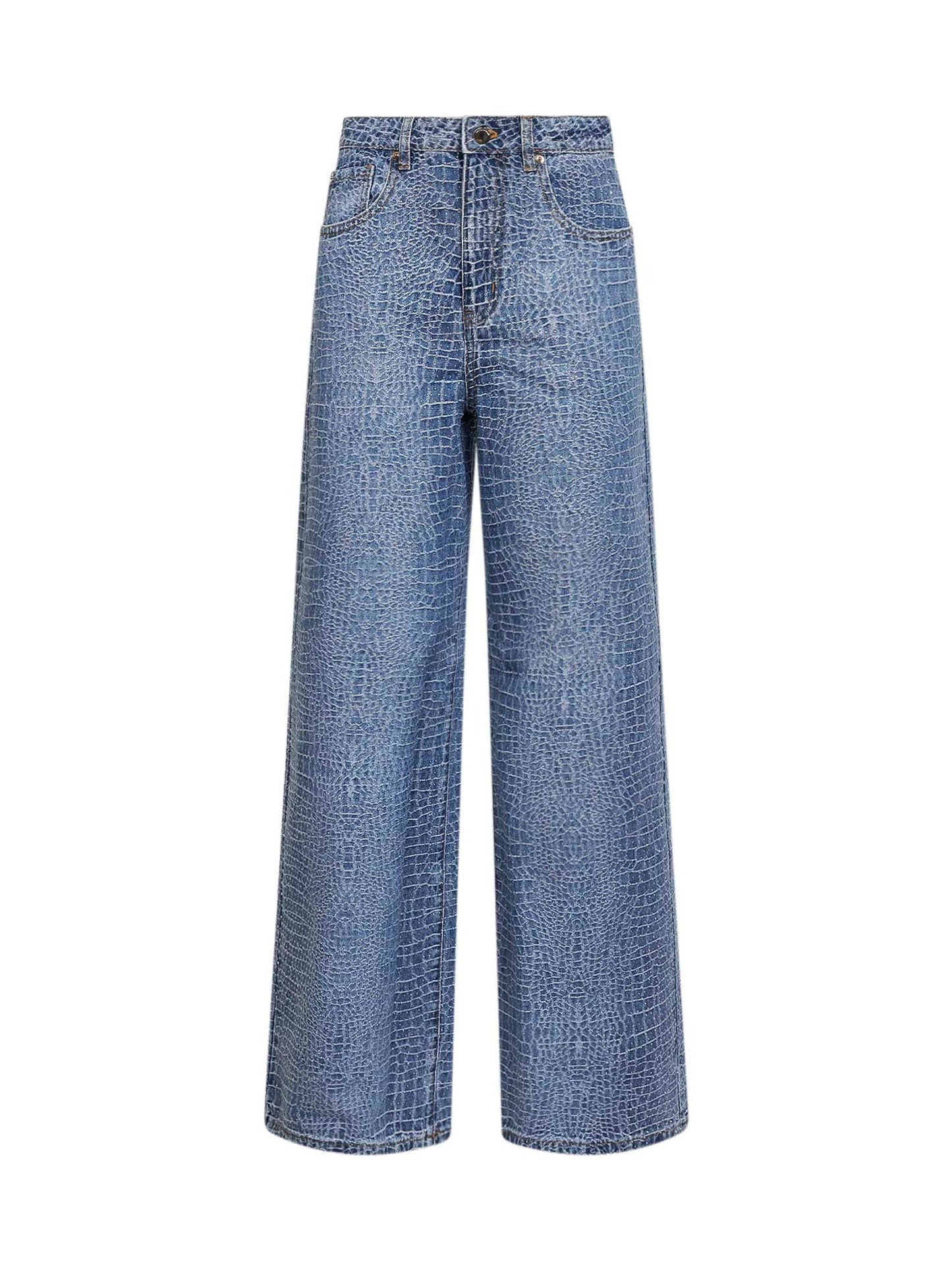 Self Portrait Women Blue Rhinestone Croc-Effect Stretch Denim Jeans SELF-PORTRAIT