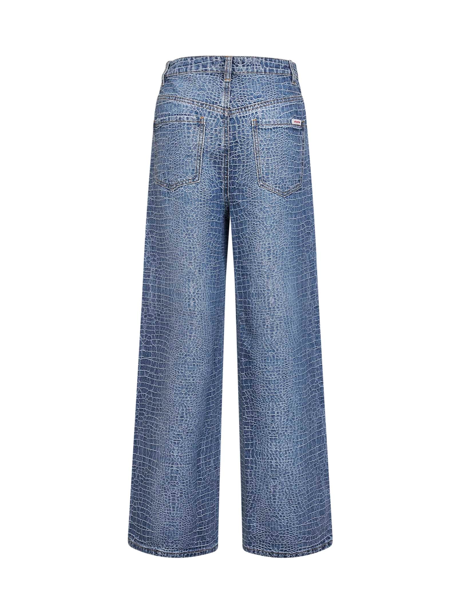 Self Portrait Women Blue Rhinestone Croc-Effect Stretch Denim Jeans SELF-PORTRAIT