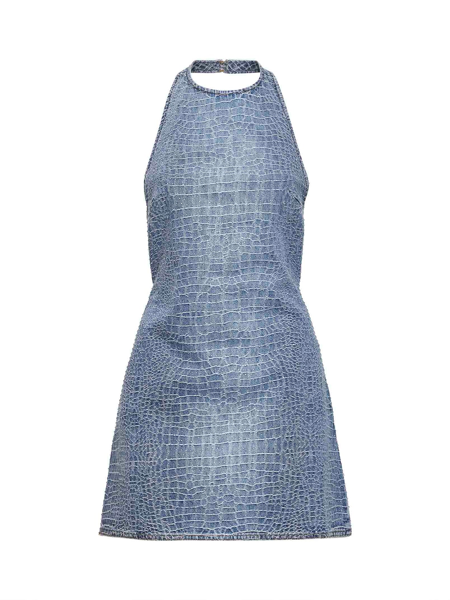 Self Portrait Women Blue Rhinestone Croc-Effect Denim Mini Dress SELF-PORTRAIT