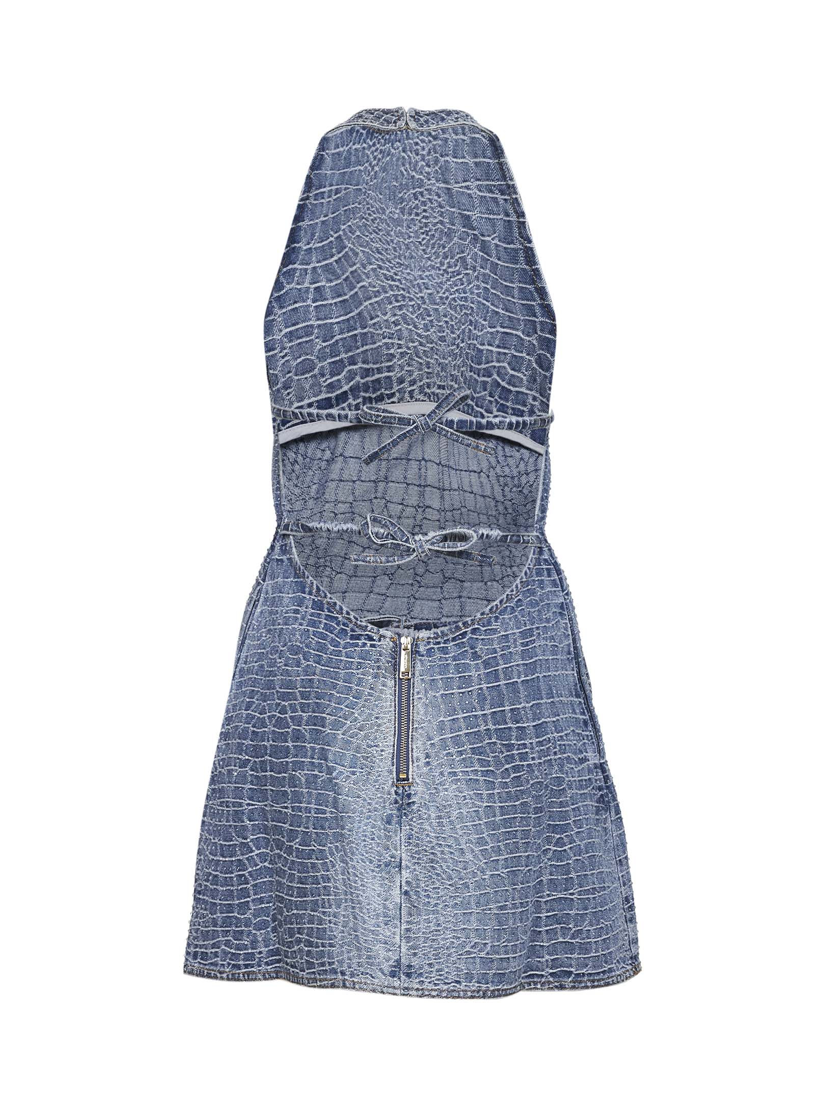 Self Portrait Women Blue Rhinestone Croc-Effect Denim Mini Dress SELF-PORTRAIT