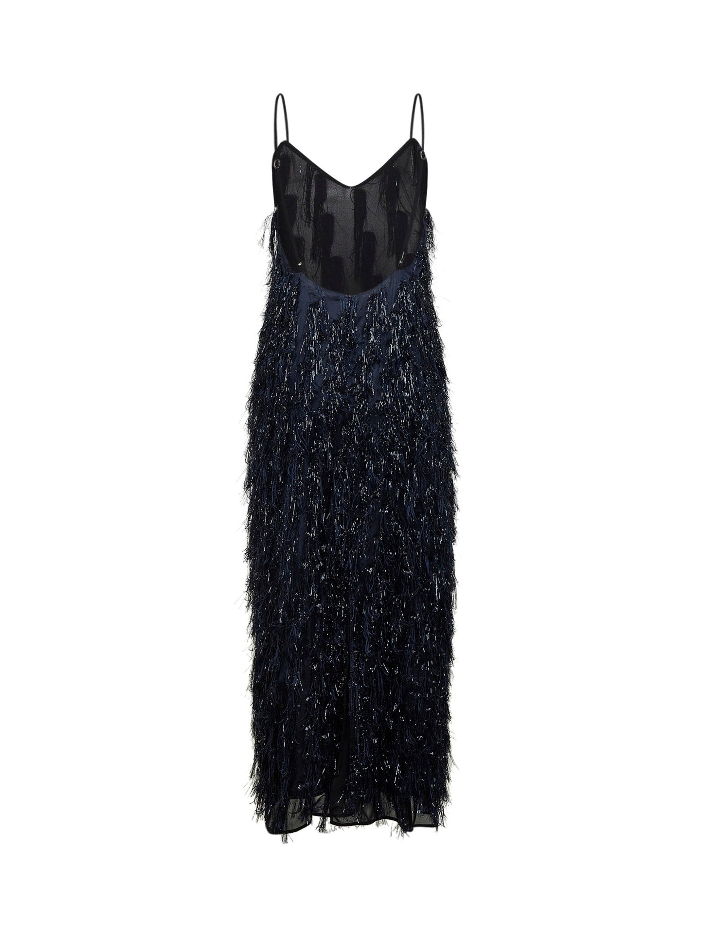 Stella Mccartney Women Navy Blue Viscose Blend Lurex Fringes-Embellished Long Dress STELLA MCCARTNEY