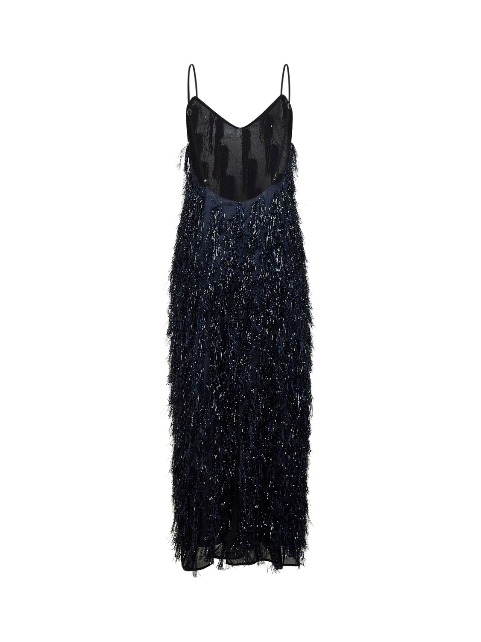 Stella Mccartney Women Navy Blue Viscose Blend Lurex Fringes-Embellished Long Dress STELLA MCCARTNEY