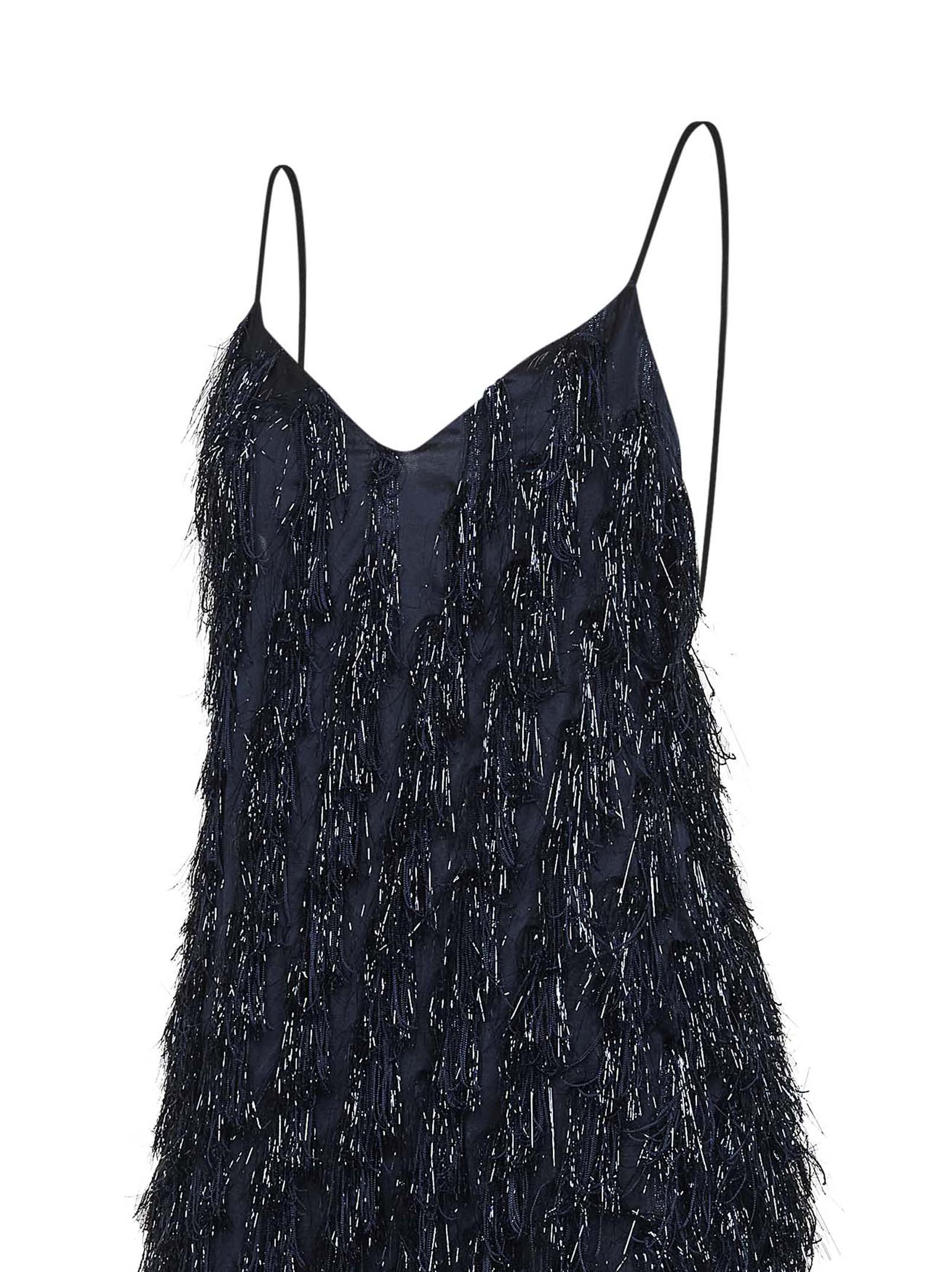 Stella Mccartney Women Navy Blue Viscose Blend Lurex Fringes-Embellished Long Dress STELLA MCCARTNEY
