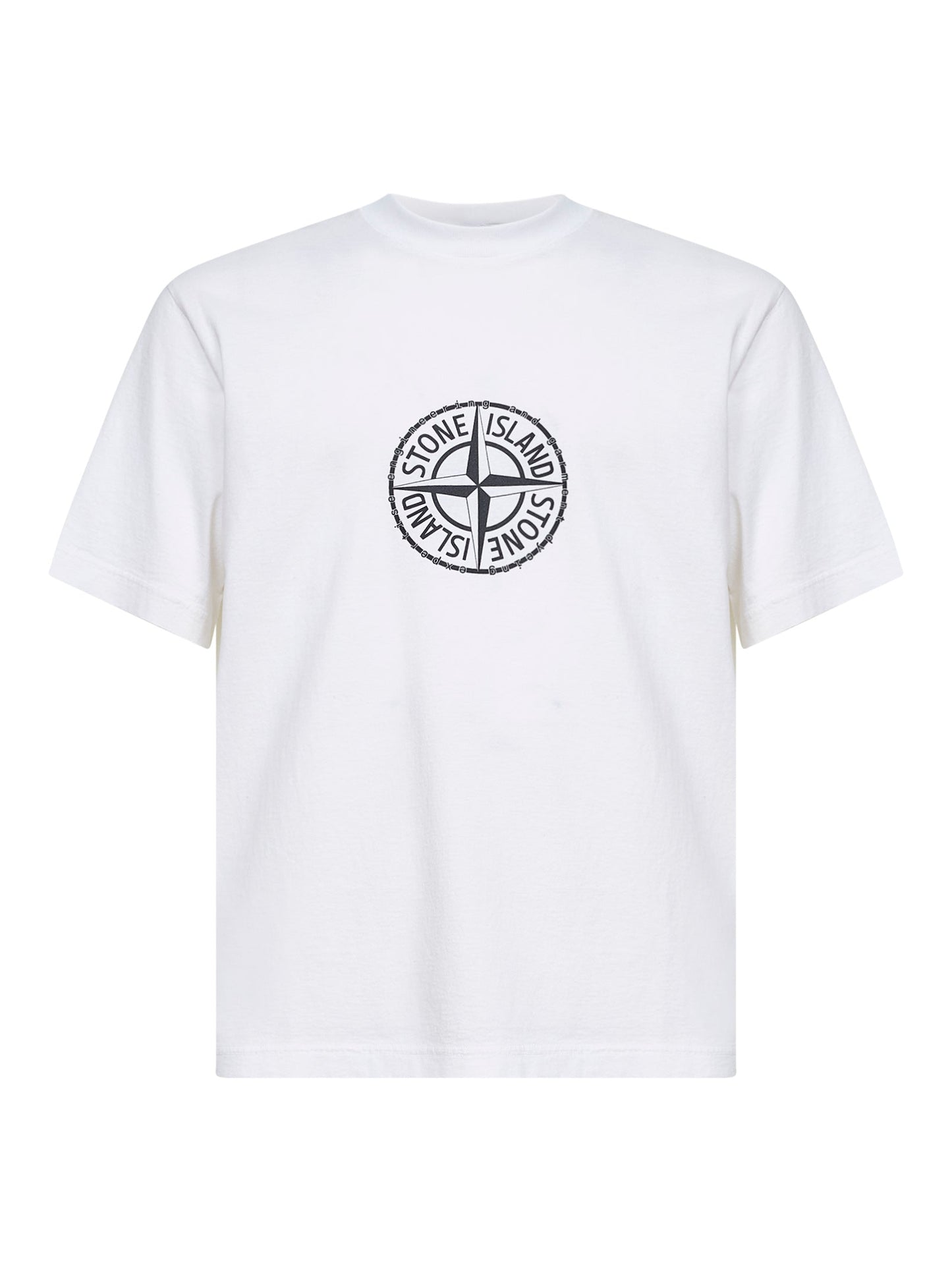 Stone Island Men White Organic Jersey T-Shirt With "All Around Compass" Print STONE ISLAND