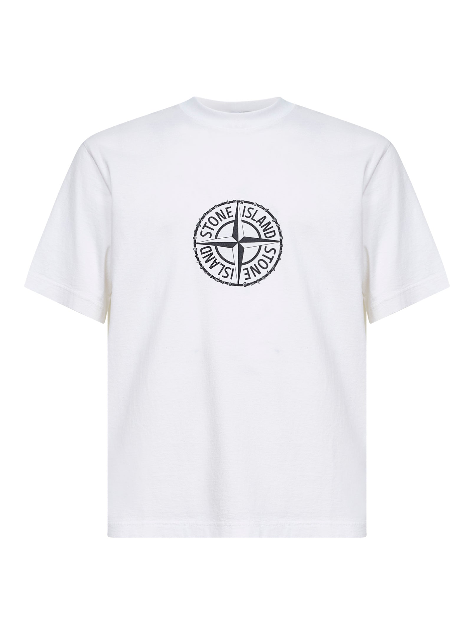 Stone Island Men White Organic Jersey T-Shirt With "All Around Compass" Print STONE ISLAND
