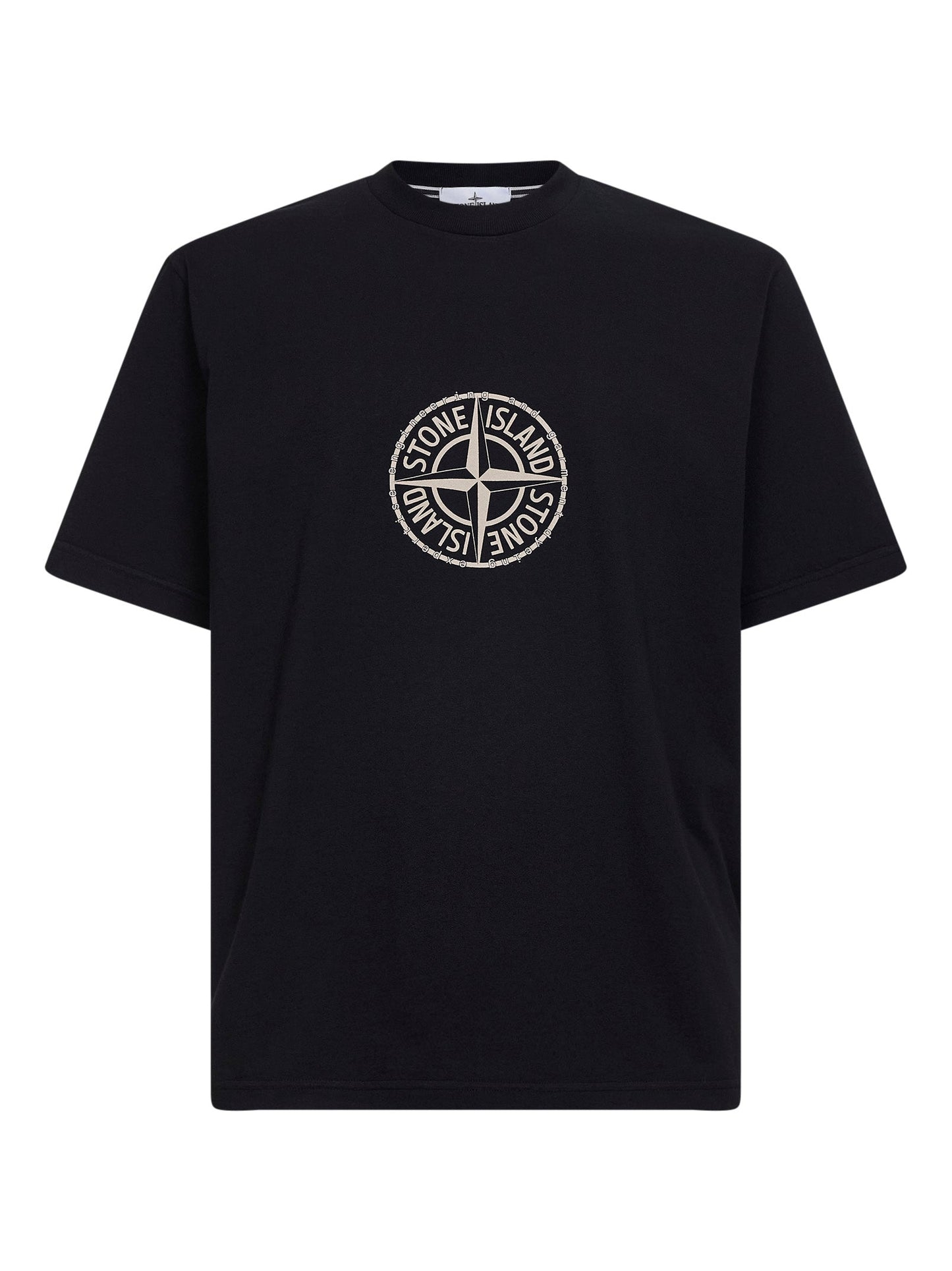 Stone Island Men Black Organic Jersey T-Shirt With "All Around Compass" Print STONE ISLAND