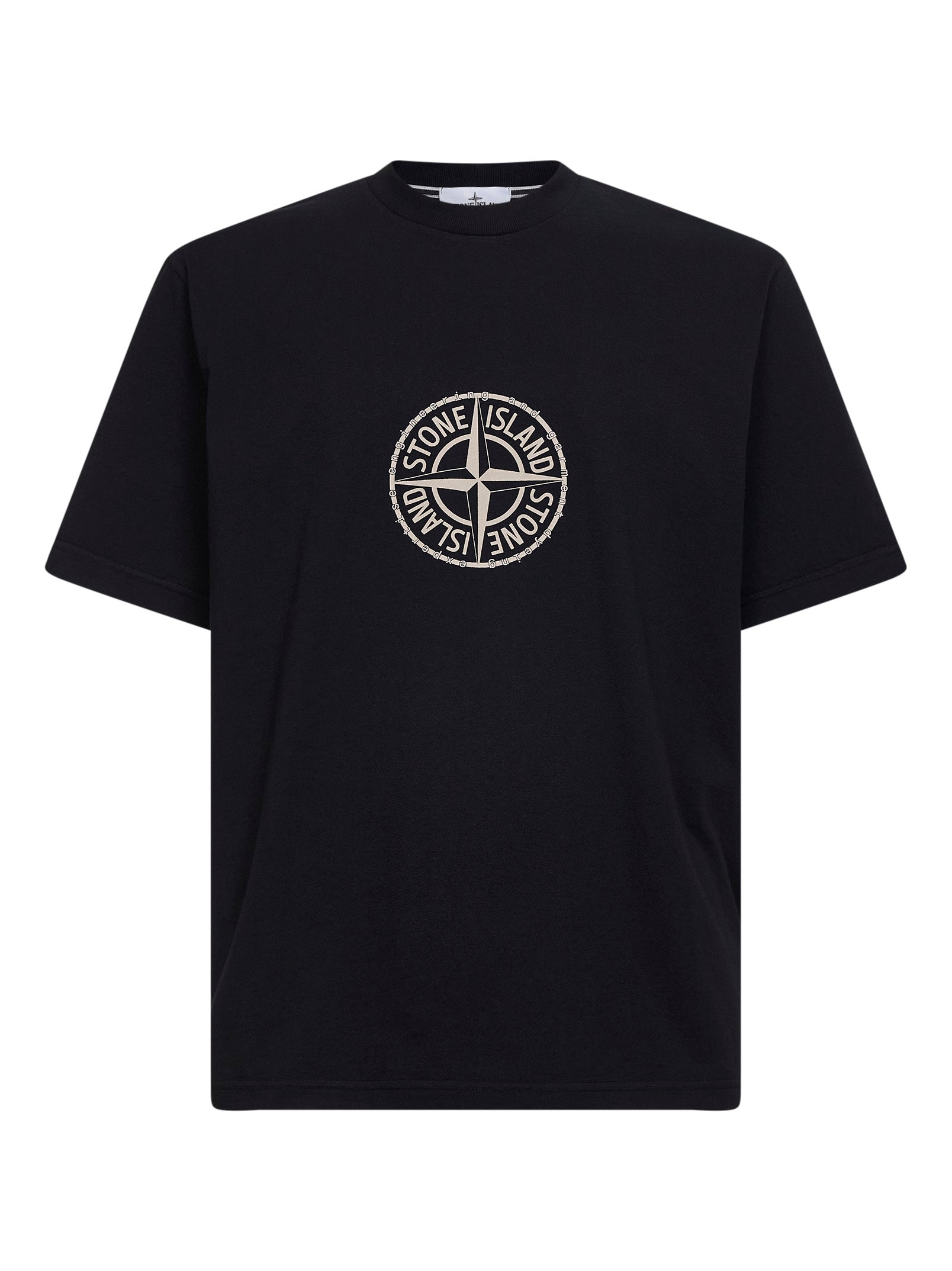 Stone Island Men Black Organic Jersey T-Shirt With "All Around Compass" Print STONE ISLAND