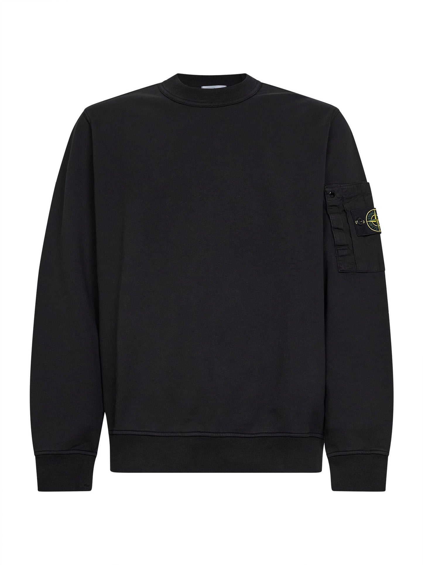 Stone Island Men Black Cotton Sweatshirt With Ripstop Cotton Pocket STONE ISLAND