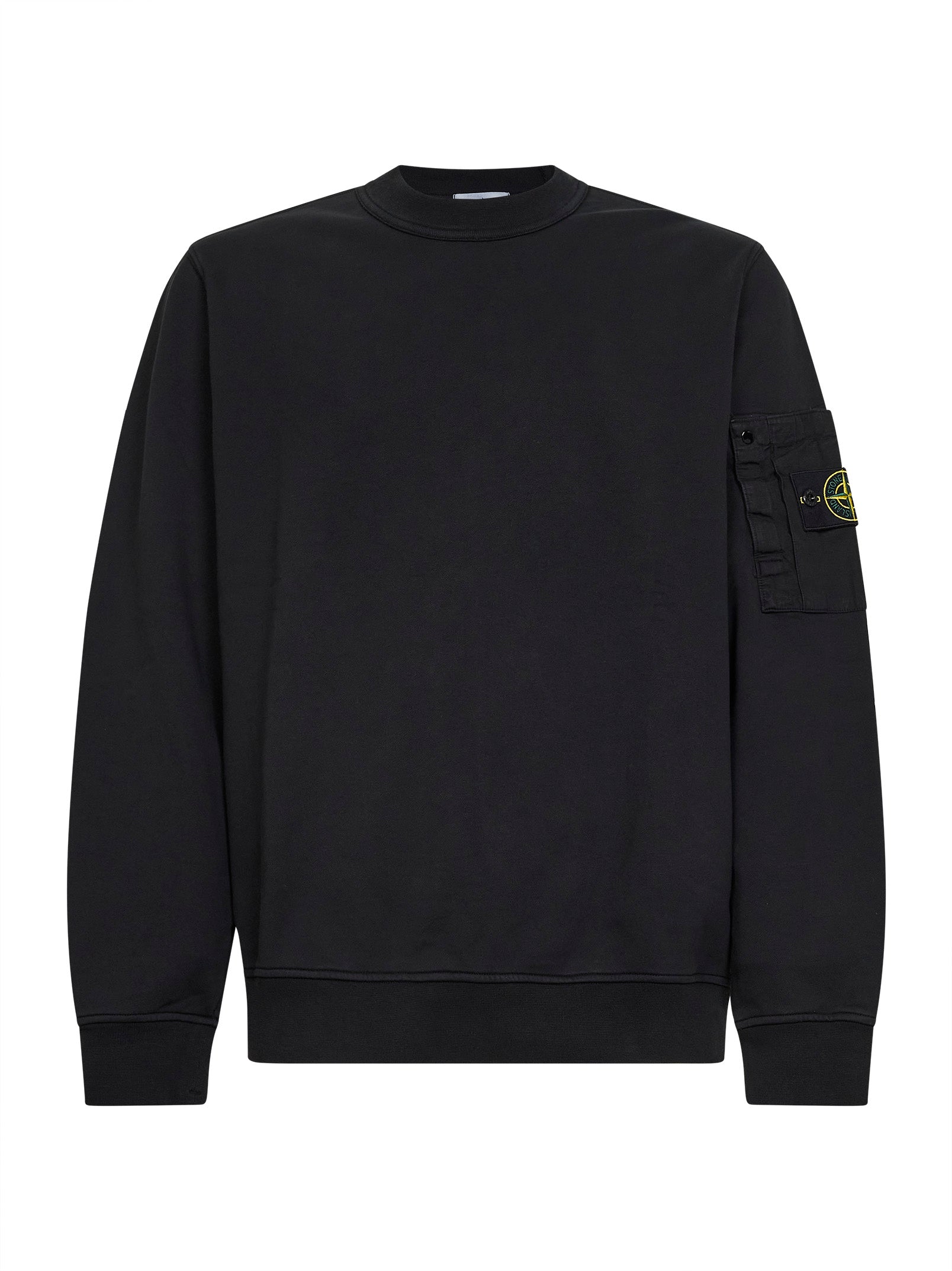 Stone Island Men Black Cotton Sweatshirt With Ripstop Cotton Pocket STONE ISLAND