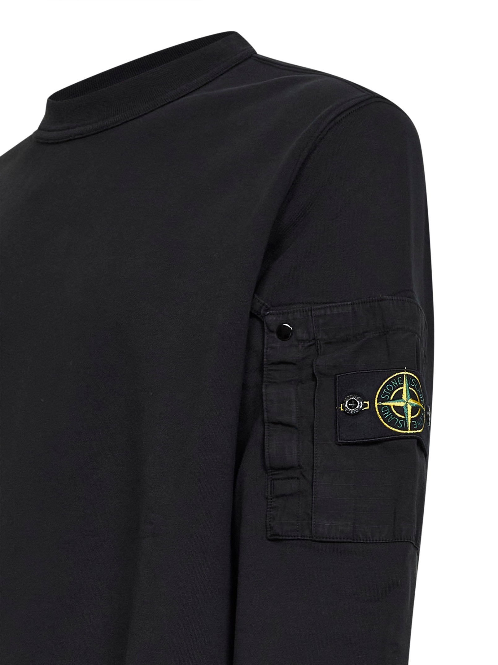 Stone Island Men Black Cotton Sweatshirt With Ripstop Cotton Pocket STONE ISLAND