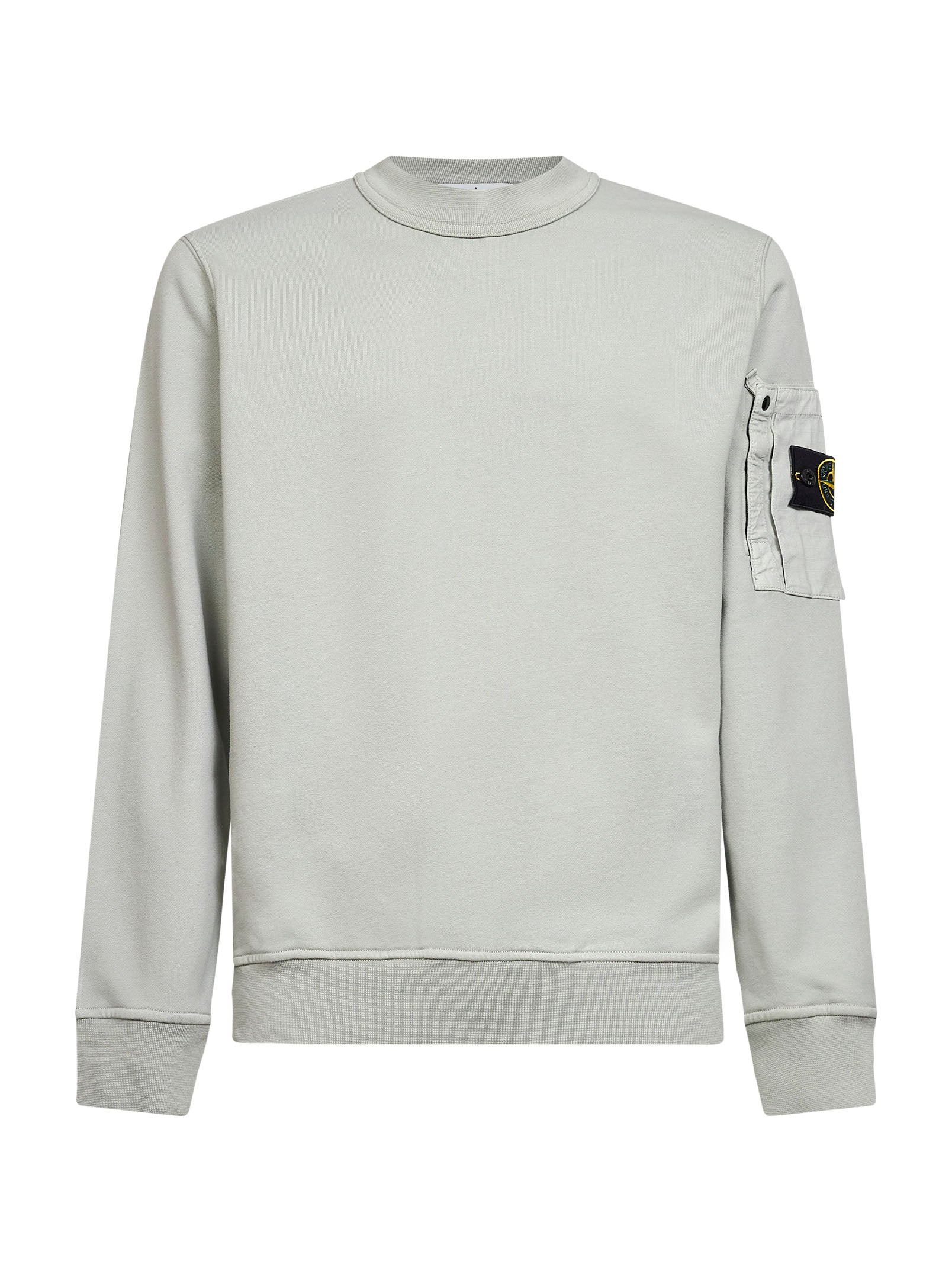 Stone Island Men Sage Green Cotton Sweatshirt With Ripstop Cotton Pocket STONE ISLAND