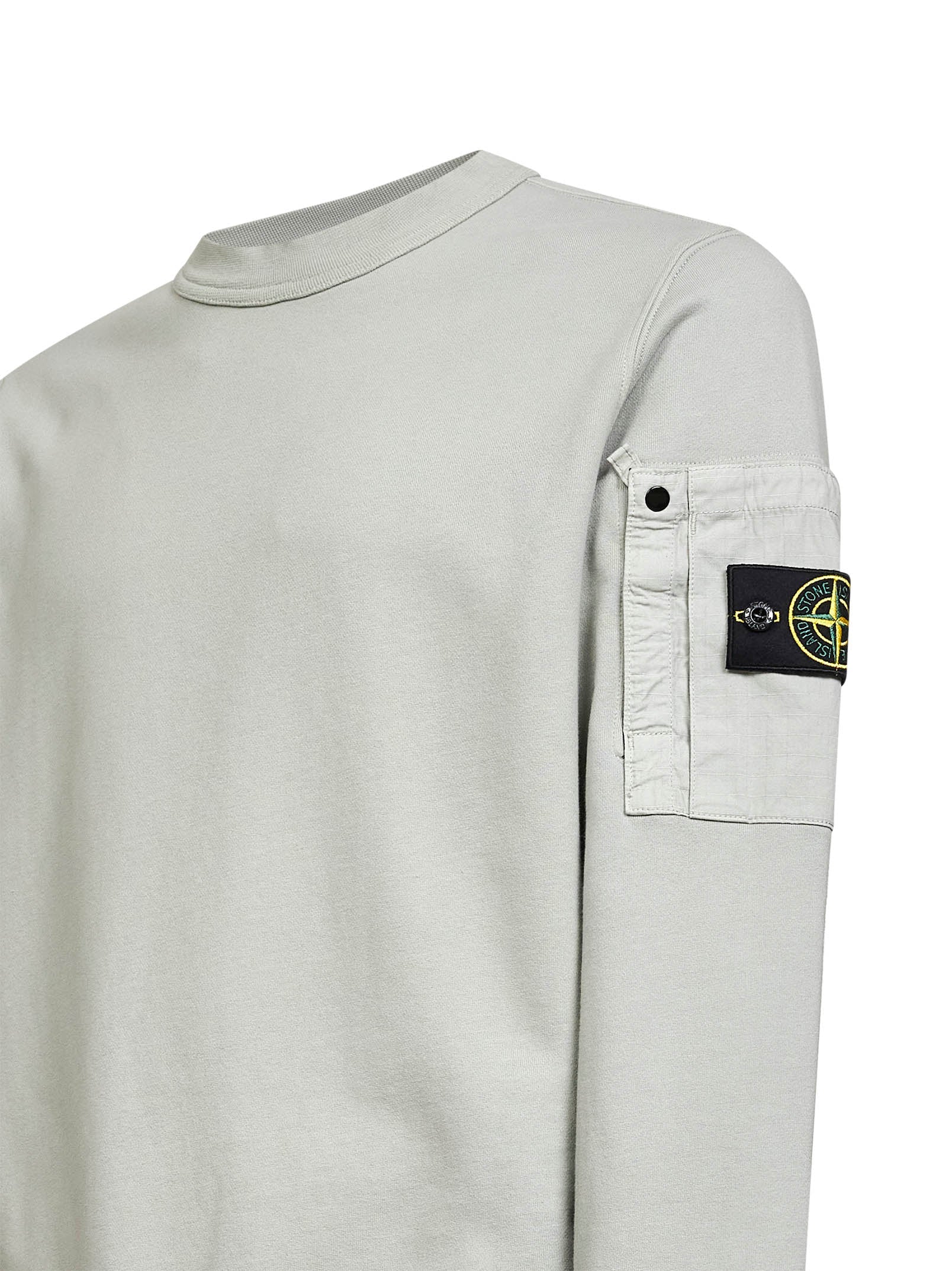 Stone Island Men Sage Green Cotton Sweatshirt With Ripstop Cotton Pocket STONE ISLAND