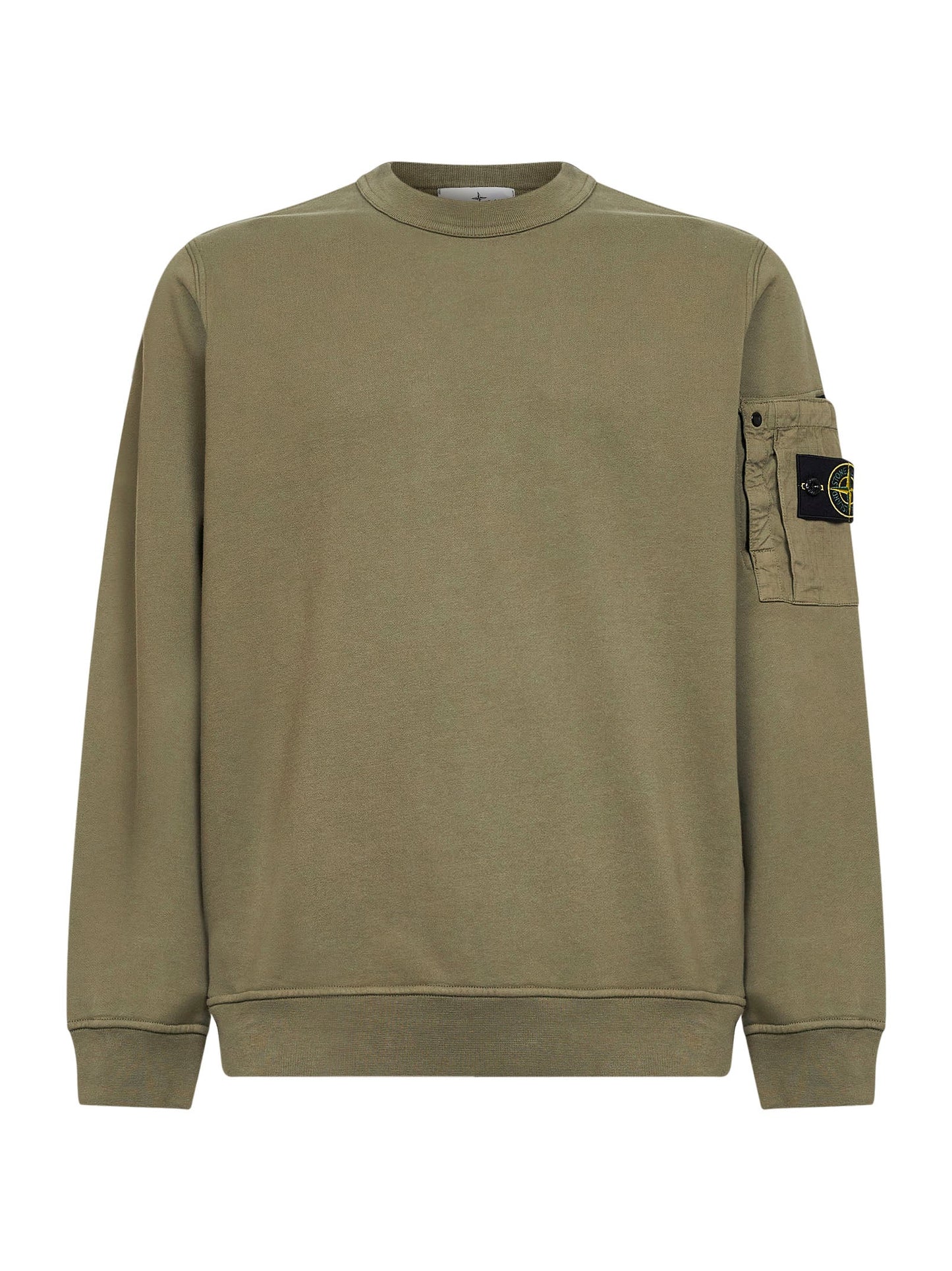 Stone Island Men Military Green Cotton Sweatshirt With Ripstop Cotton Pocket STONE ISLAND