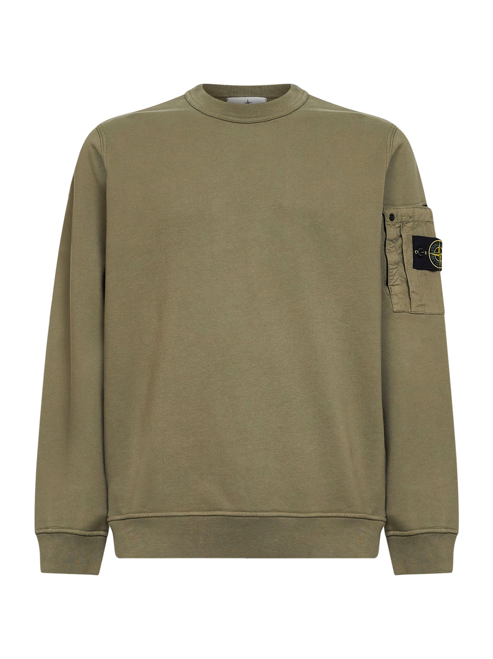 Stone Island Men Military Green Cotton Sweatshirt With Ripstop Cotton Pocket STONE ISLAND