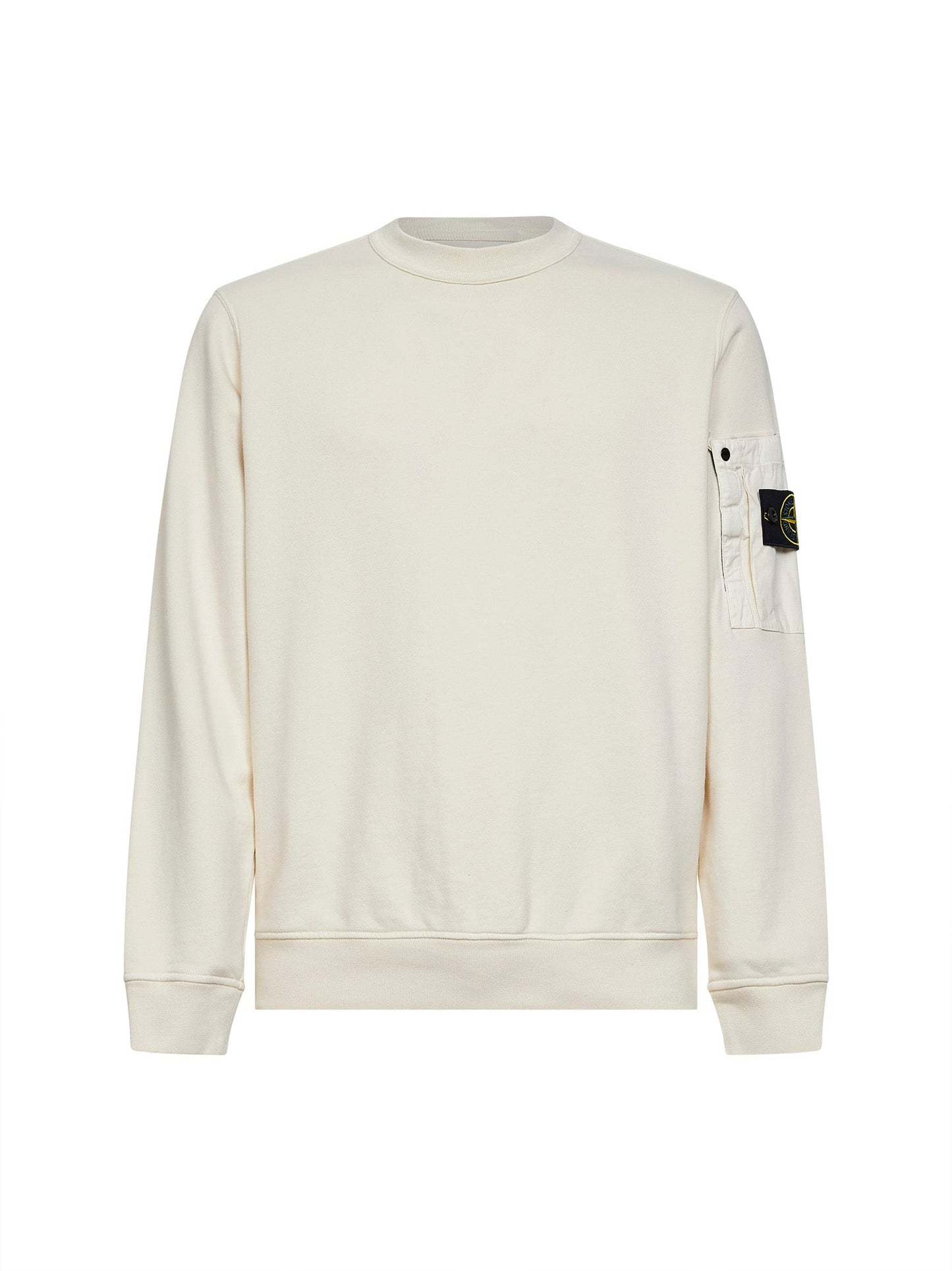 Stone Island Men Ivory Cotton Sweatshirt With Ripstop Cotton Pocket STONE ISLAND