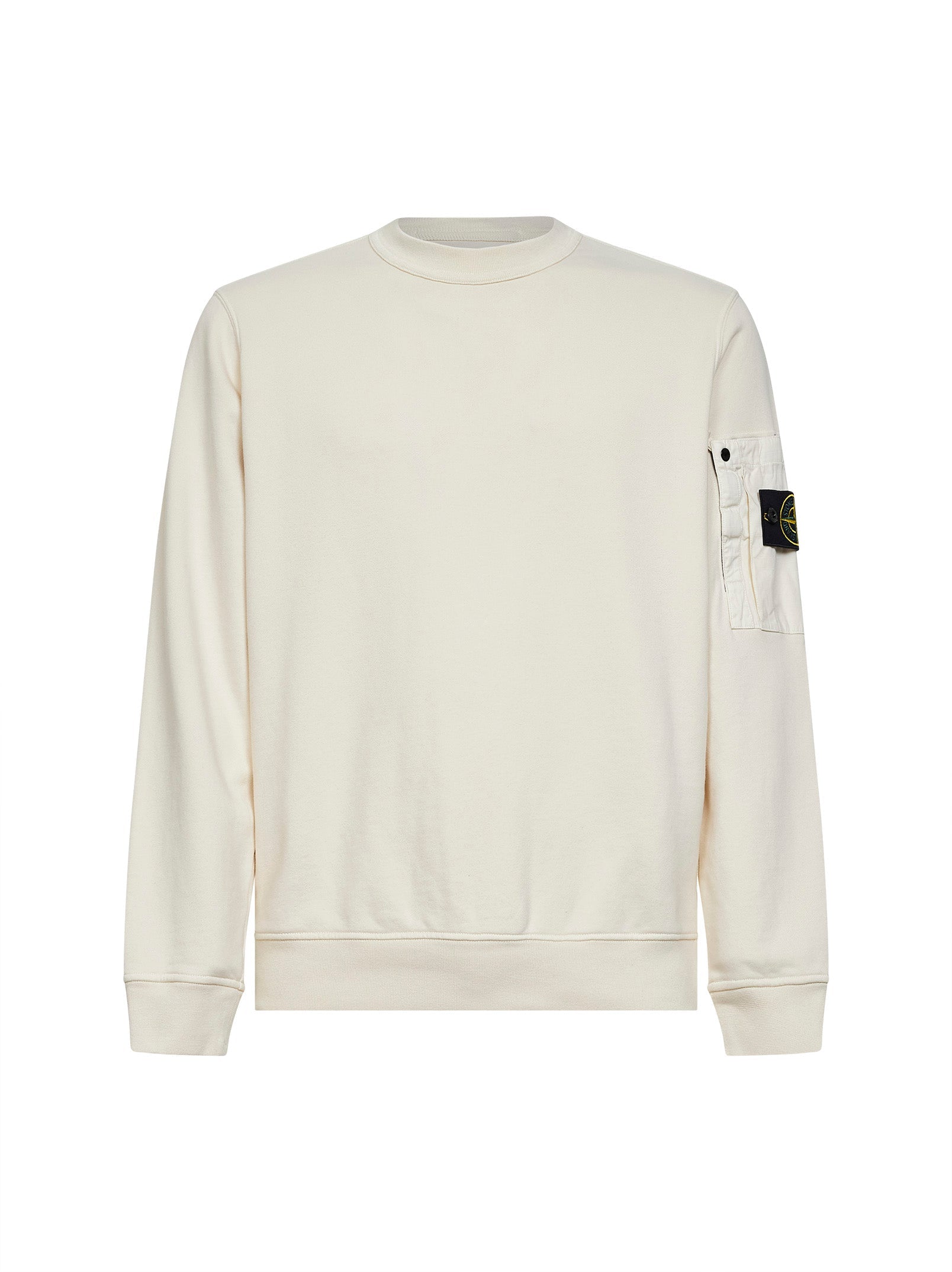Stone Island Men Ivory Cotton Sweatshirt With Ripstop Cotton Pocket STONE ISLAND