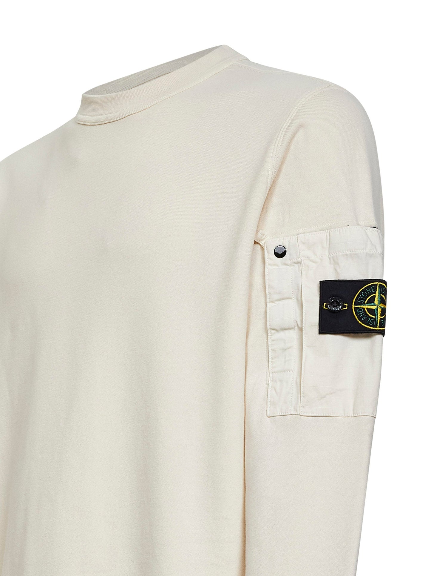 Stone Island Men Ivory Cotton Sweatshirt With Ripstop Cotton Pocket STONE ISLAND