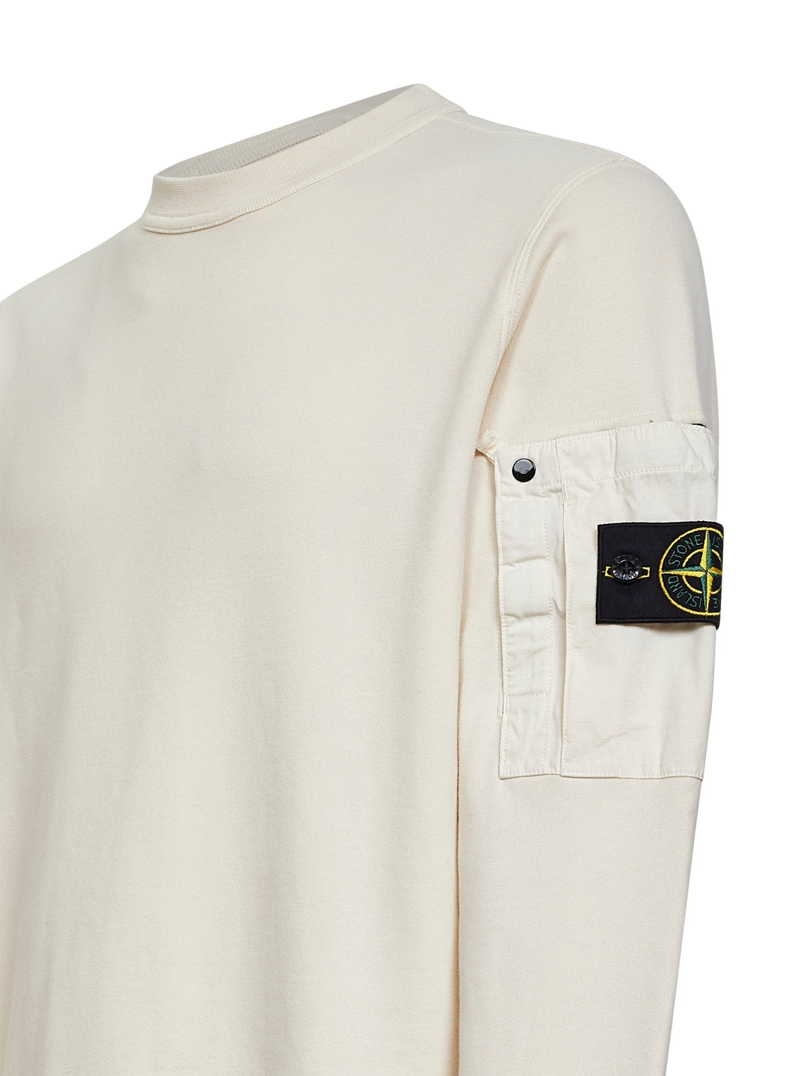 Stone Island Men Ivory Cotton Sweatshirt With Ripstop Cotton Pocket STONE ISLAND