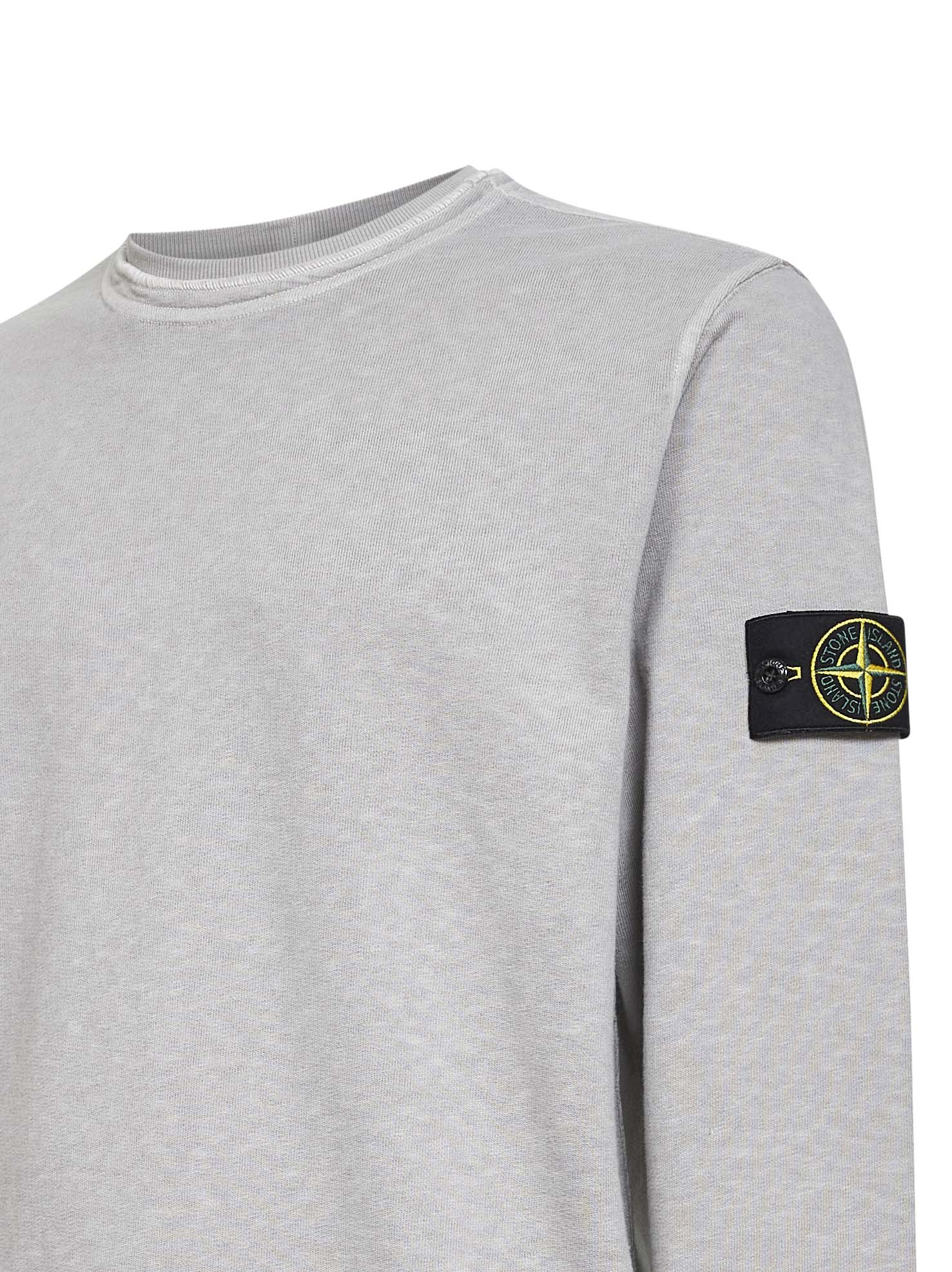 Stone Island Men Pearl Grey Slub-Effect Malfilé Cotton Sweatshirt STONE ISLAND