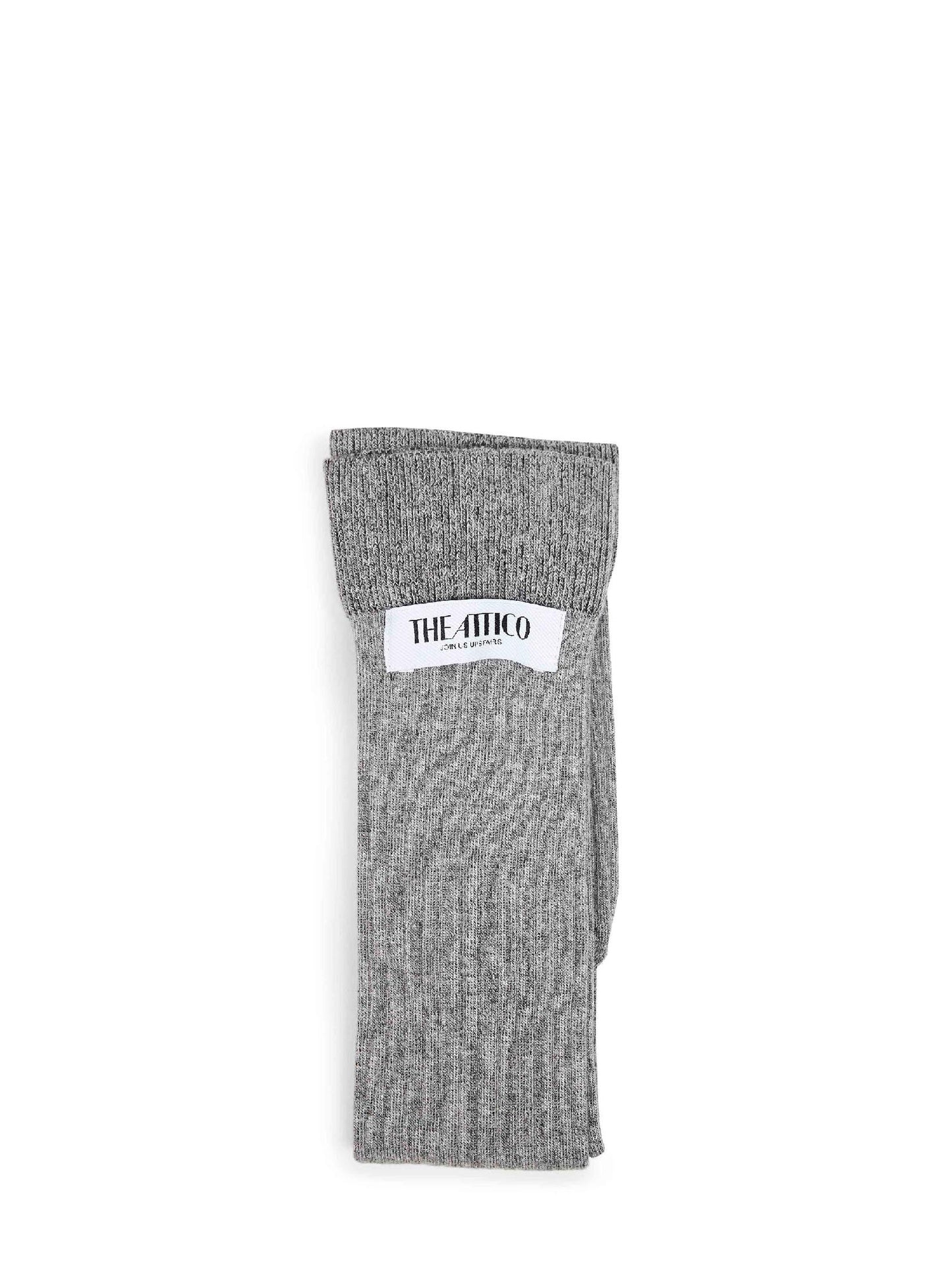 The Attico Women Melange Grey Ribbed Stretch Cotton Long Socks THE ATTICO