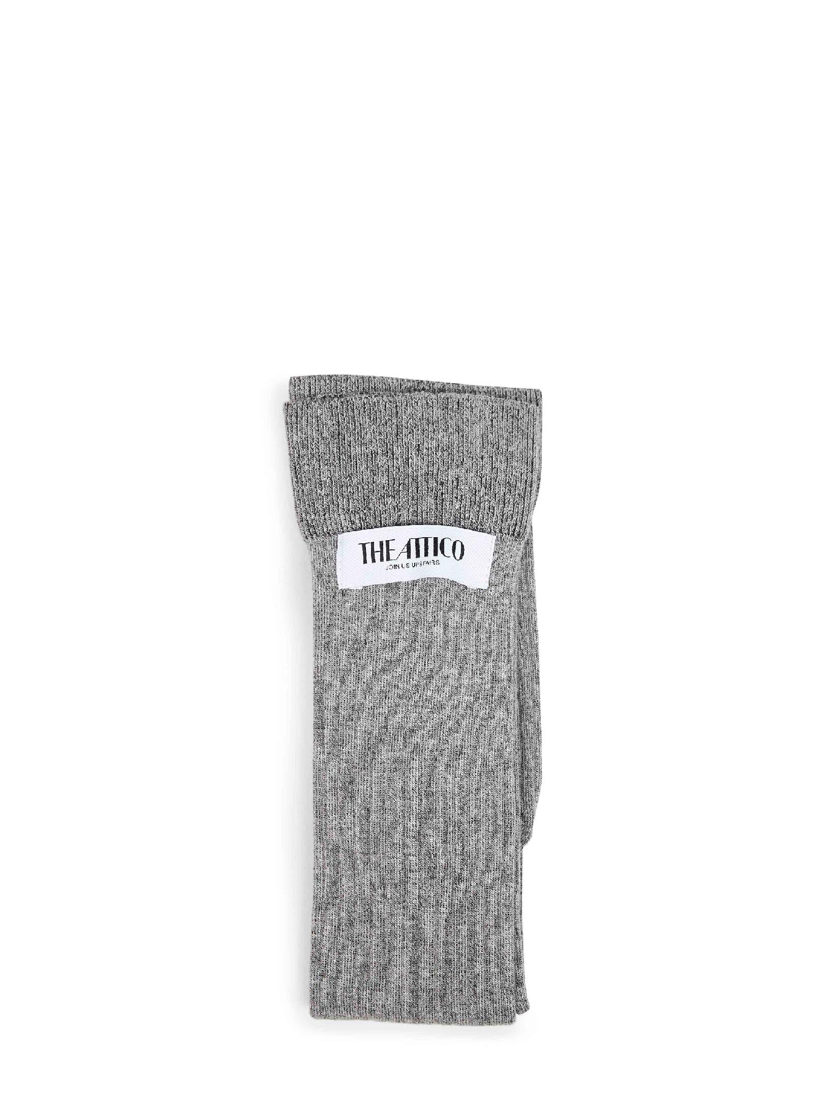 The Attico Women Melange Grey Ribbed Stretch Cotton Long Socks THE ATTICO
