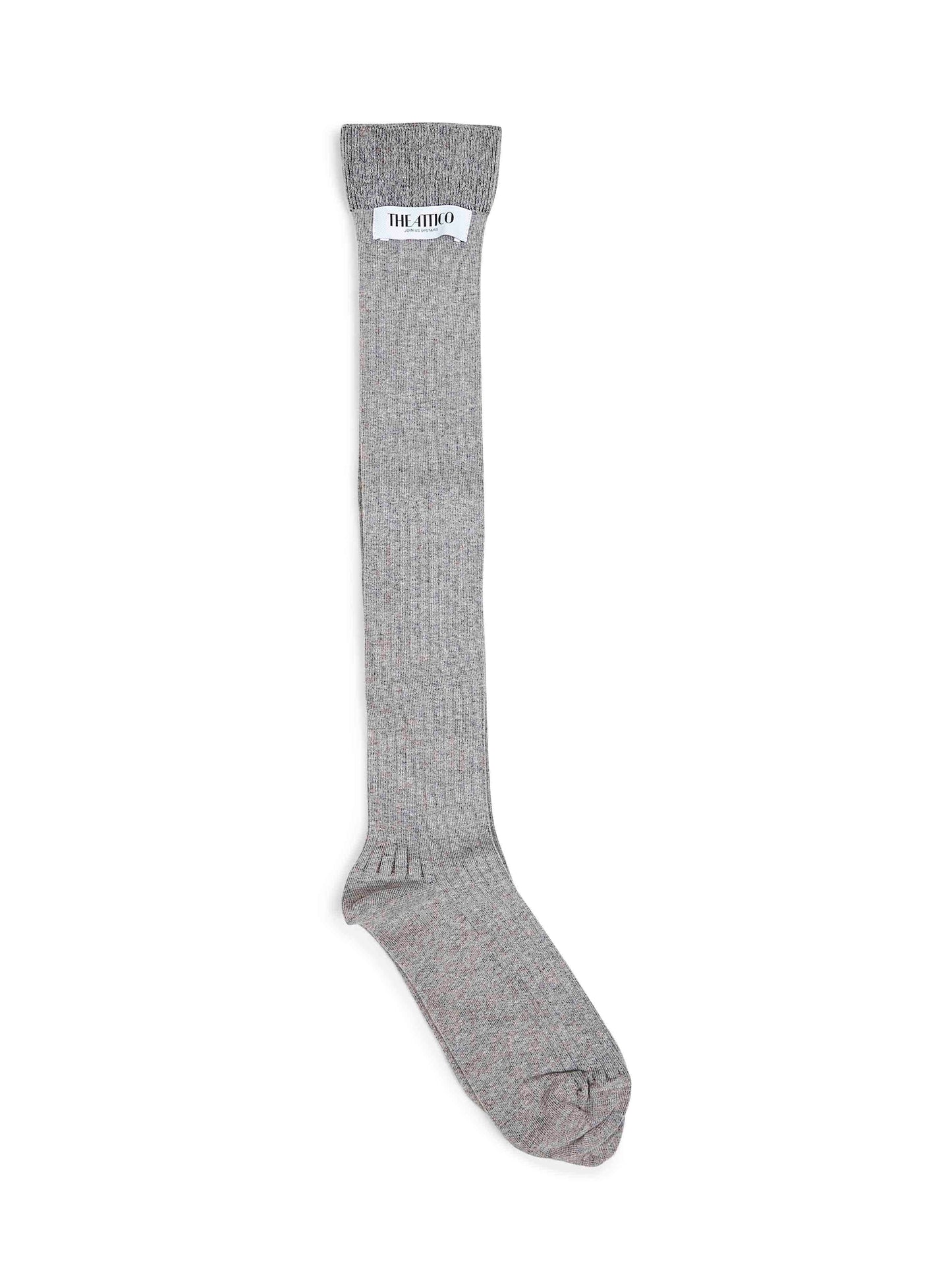The Attico Women Melange Grey Ribbed Stretch Cotton Long Socks THE ATTICO