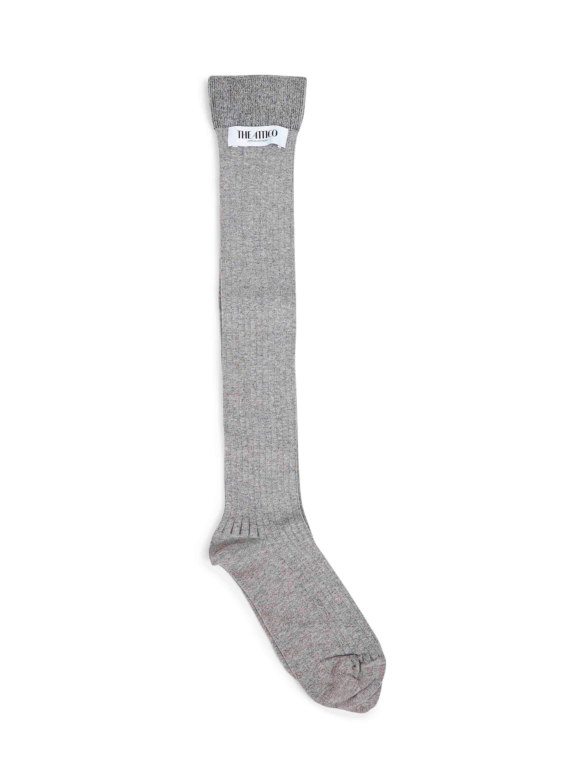 The Attico Women Melange Grey Ribbed Stretch Cotton Long Socks THE ATTICO