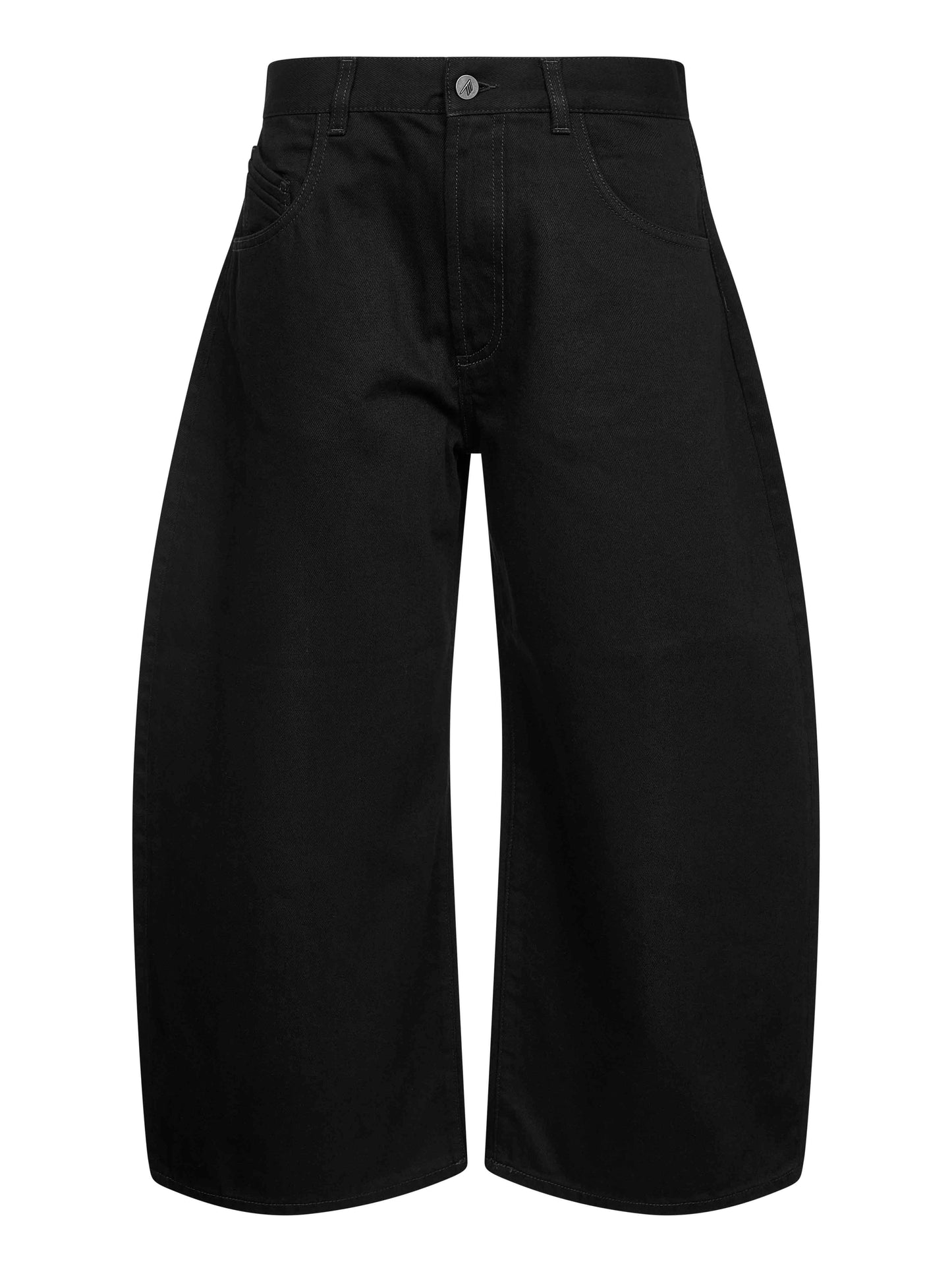 The Attico Women Black Washed Denim Wide Cropped Jeans THE ATTICO