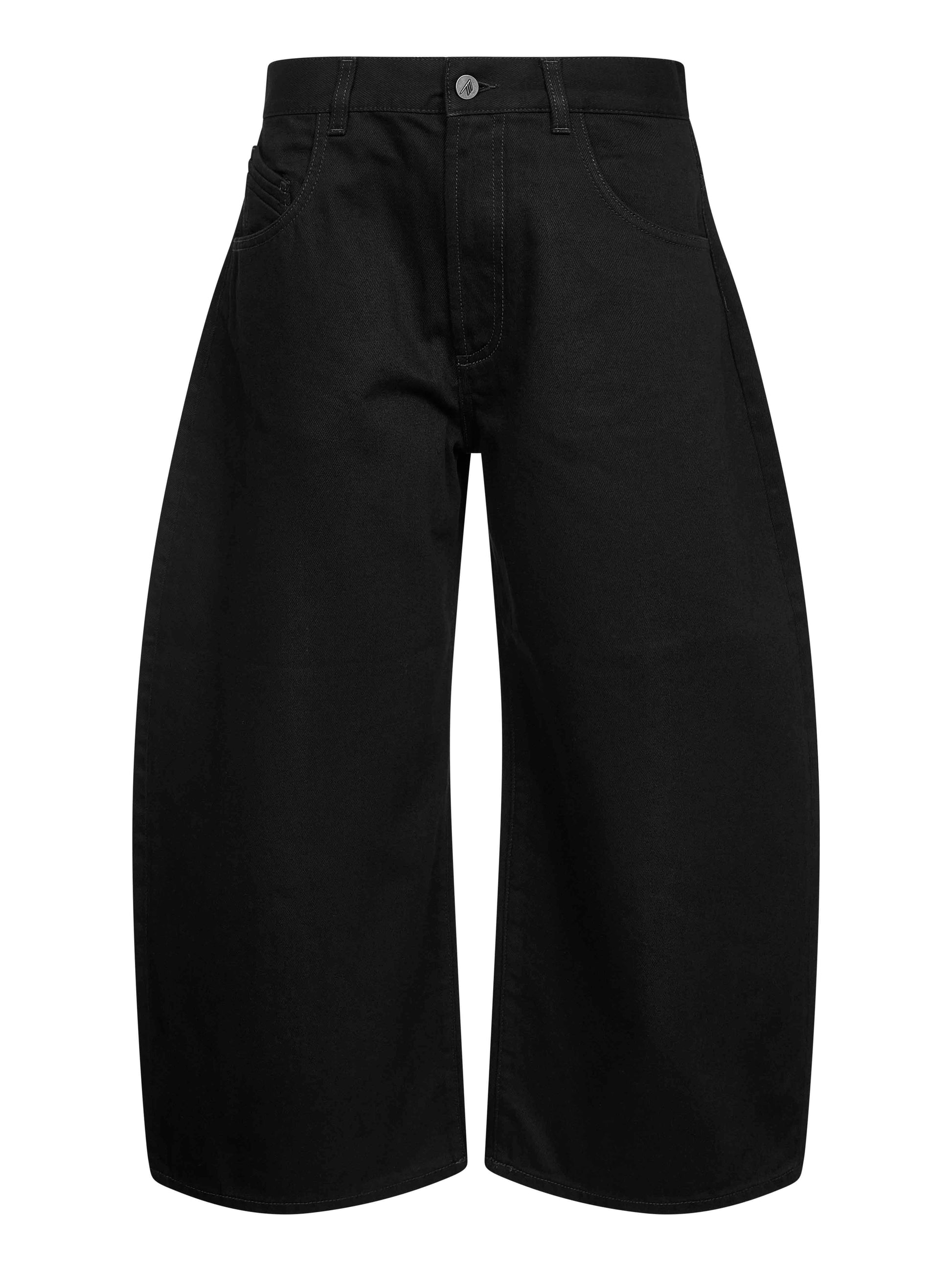 The Attico Women Black Washed Denim Wide Cropped Jeans THE ATTICO