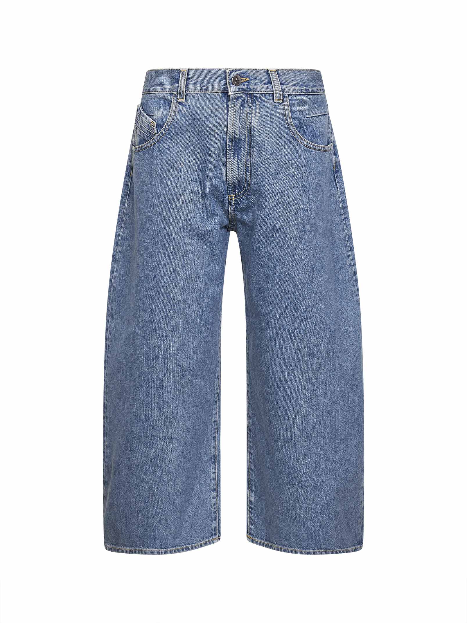 The Attico Women Sky Blue Washed Denim Wide Cropped Jeans THE ATTICO