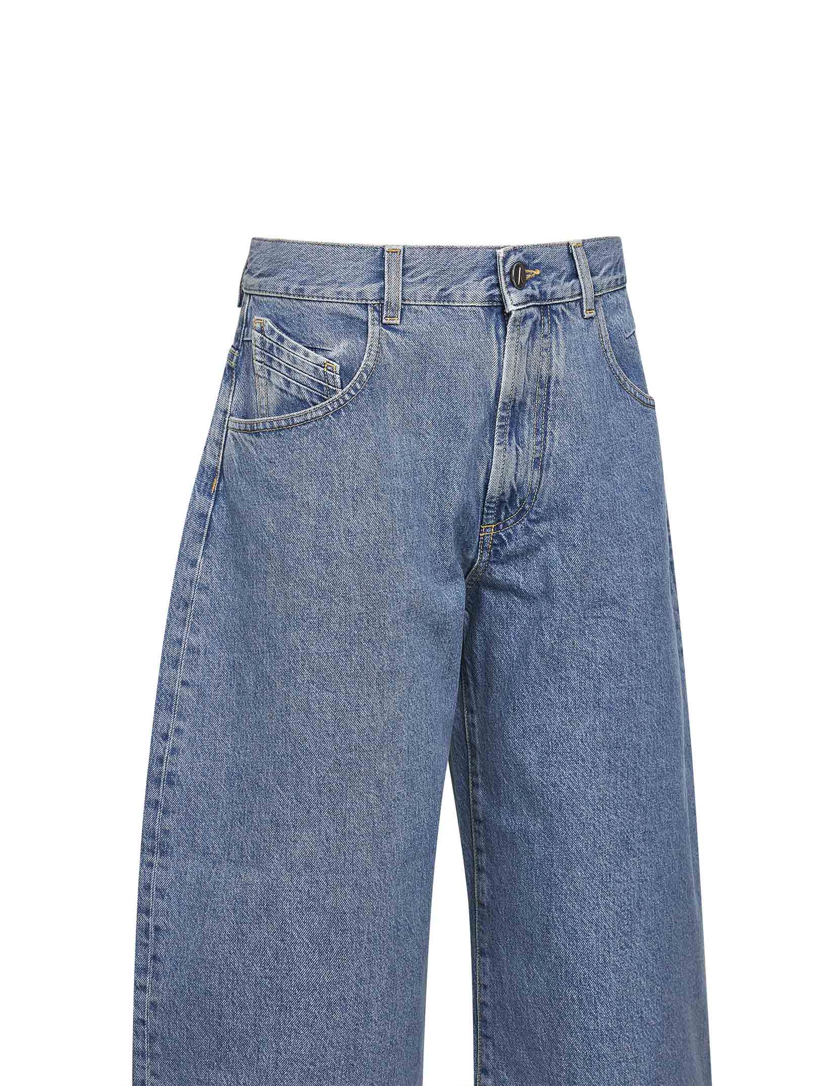 The Attico Women Sky Blue Washed Denim Wide Cropped Jeans THE ATTICO